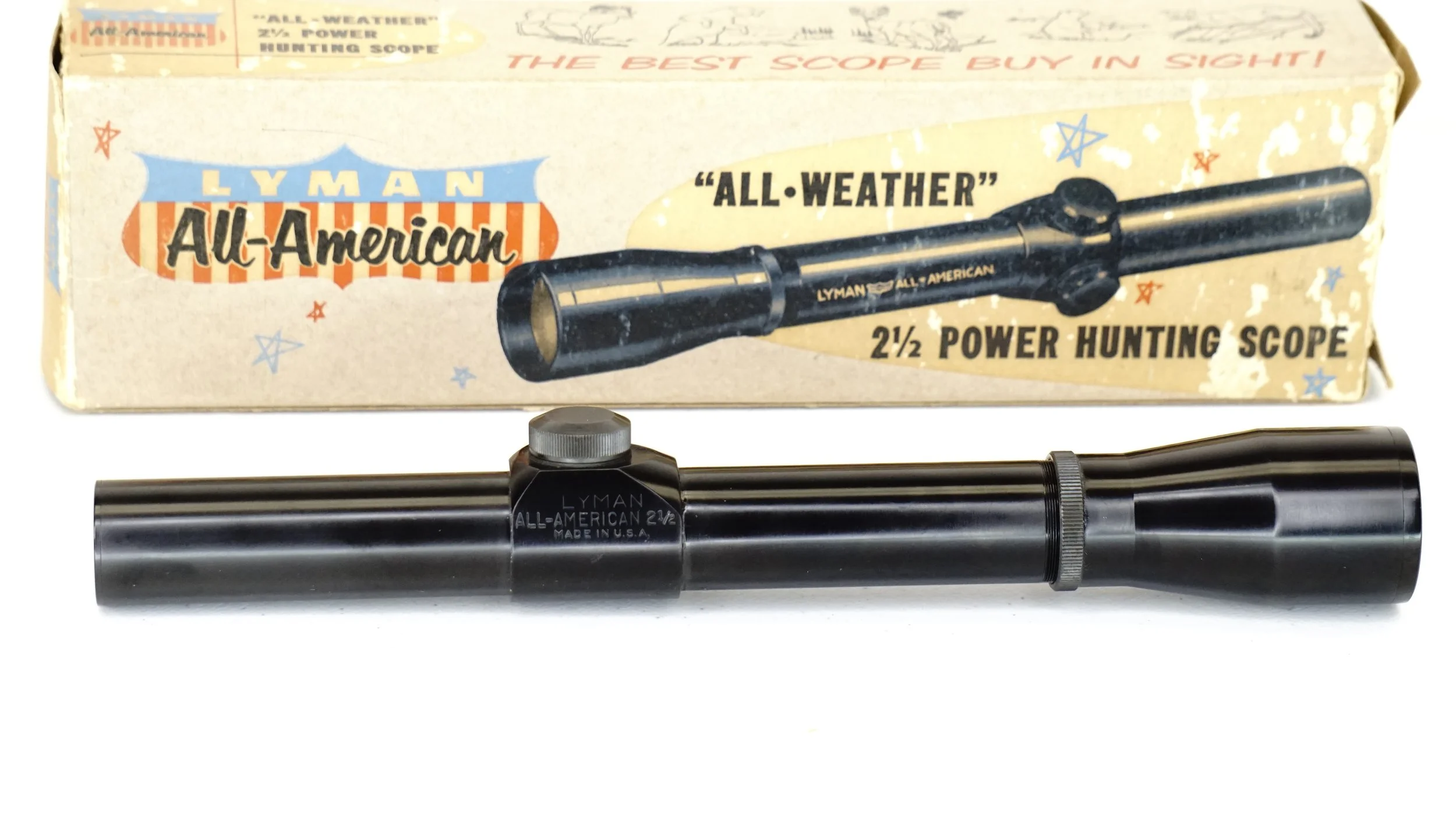 Lyman All-American 2.5x. 1". c.1954-61. New in Box, Crosshair - Refurbished.