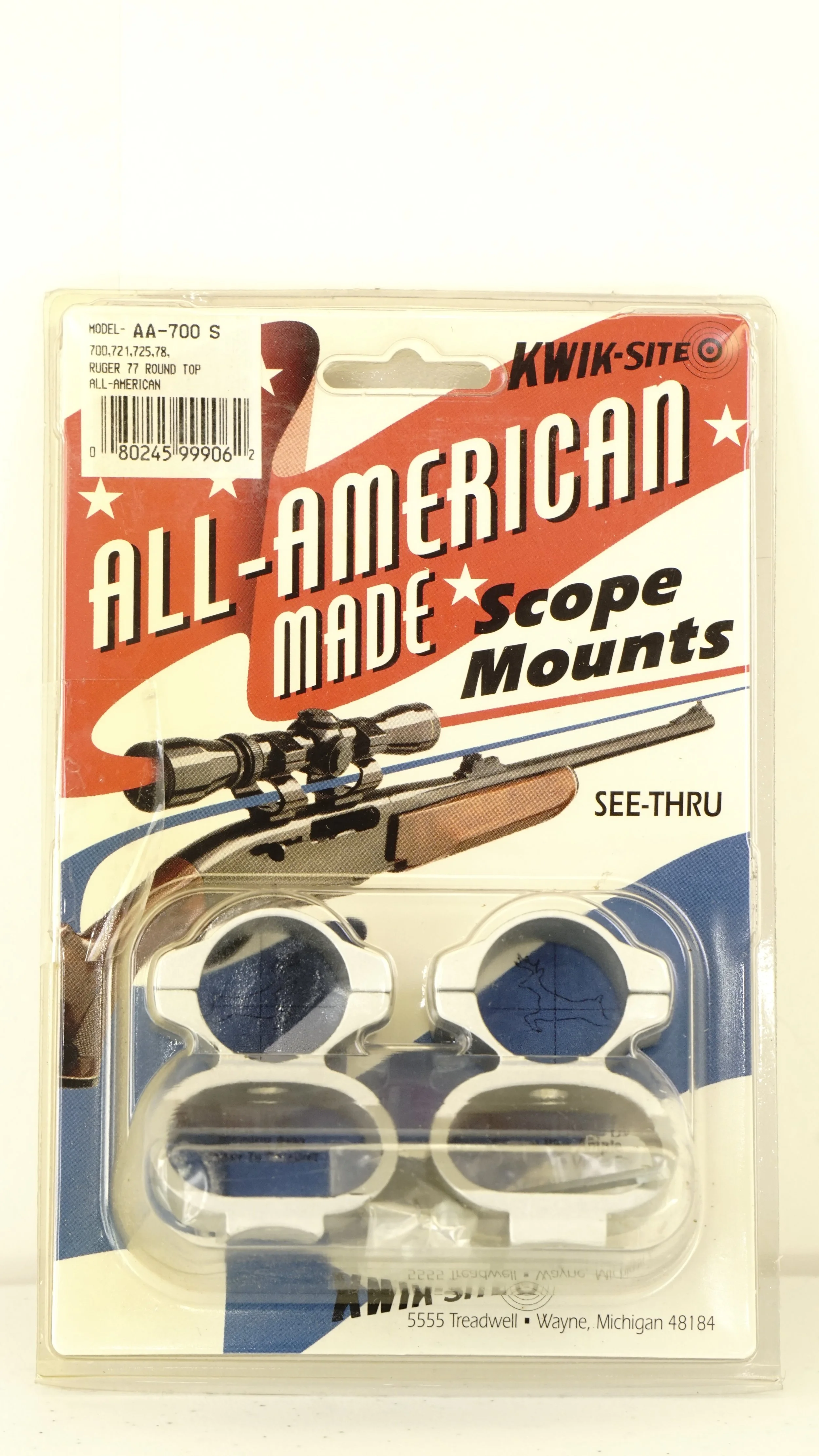 Kwik Site See-Thru Mount with Wider View. New Old Stock, Silver. AA-700S.