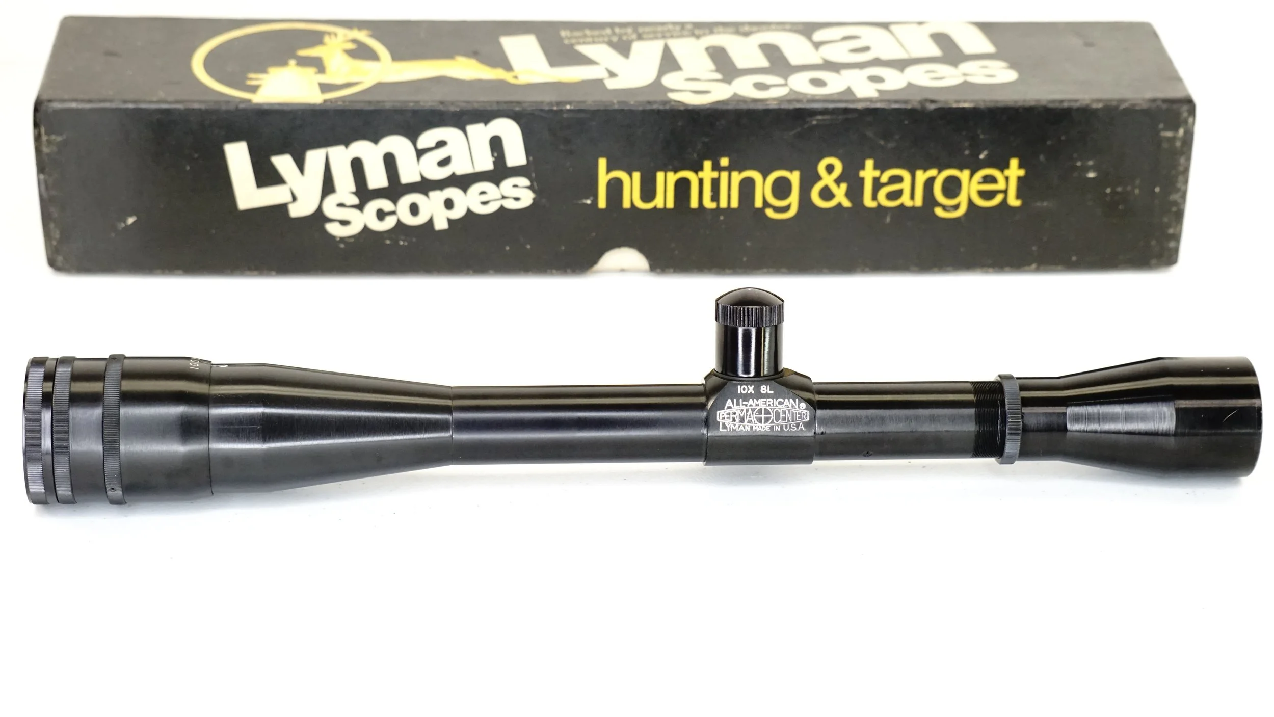 Lyman All-American Perma Center 10x SL with AO. 1". c.1976-85. Excellent in Box, Crosshair - Refurbished.