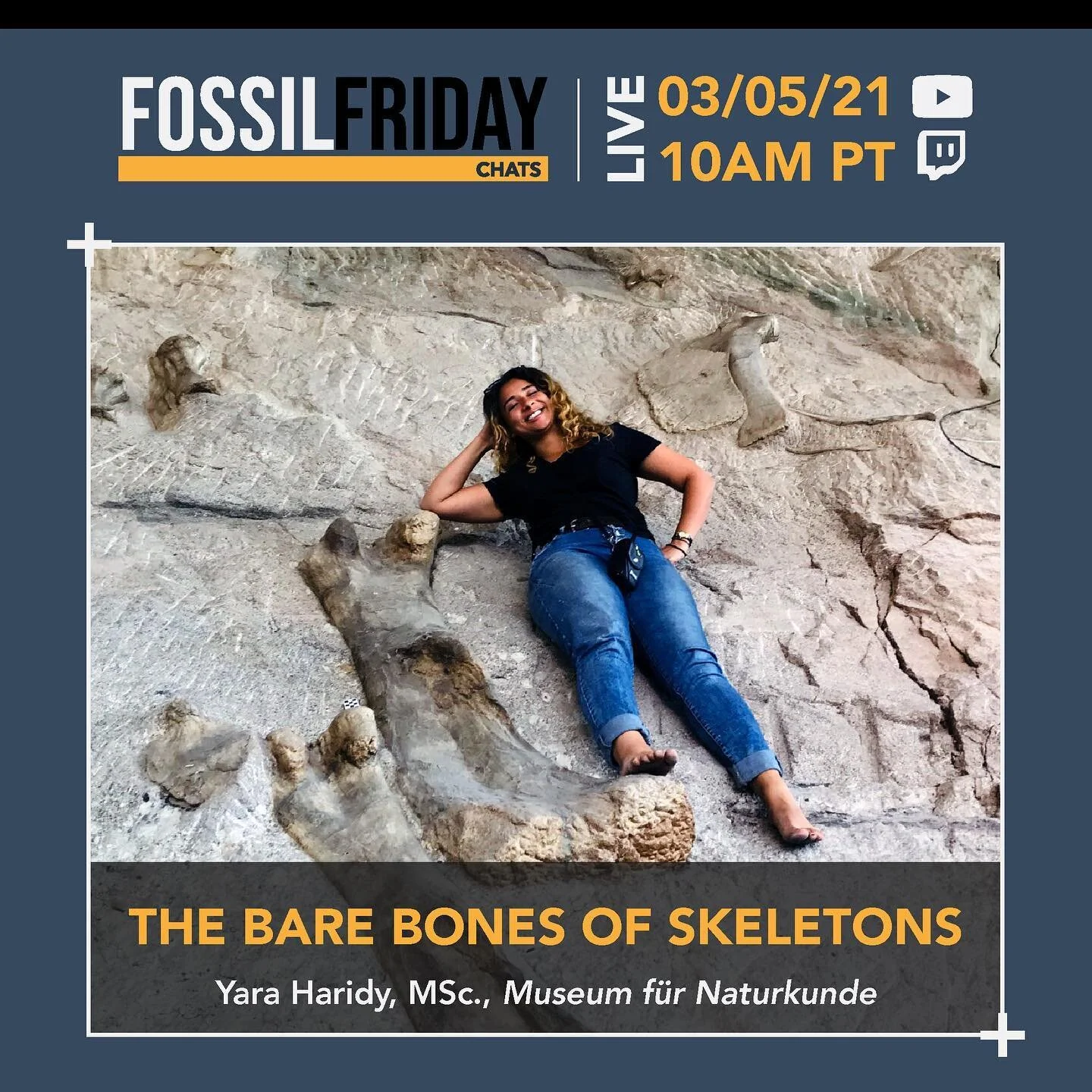 Why are humans not a big pile of goop? Why bones? Well, find out the answer this Friday as the AMAZING paleontologist and #SciComm extraordinaire @yara_haridy joins us on Fossil Friday Chats! I&rsquo;m so excited!

Tune in 3/5 at 10 AM Pacific Time o