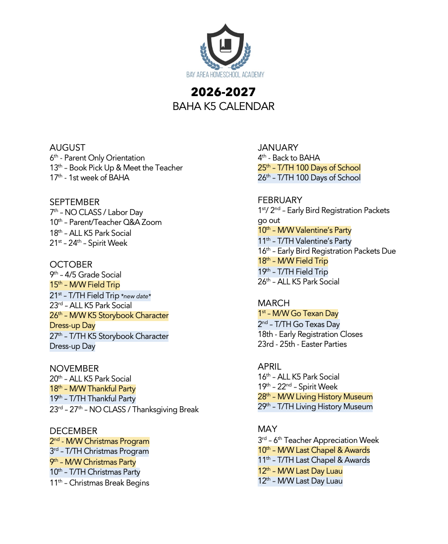 K5 calendar