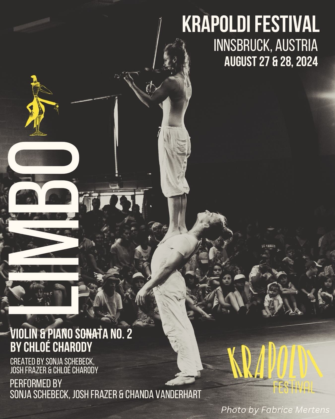 LIMBO plays Aug 27 &amp; 28 in #innsbruck #austria at the wonderful #festival @krapoldi &hellip; if you&rsquo;re around, come say hi! Should be a super fun run of shows 💪🎻 #limboviolinsonata #classicalmusic #acrobatics #violin #newwork #chloecharod