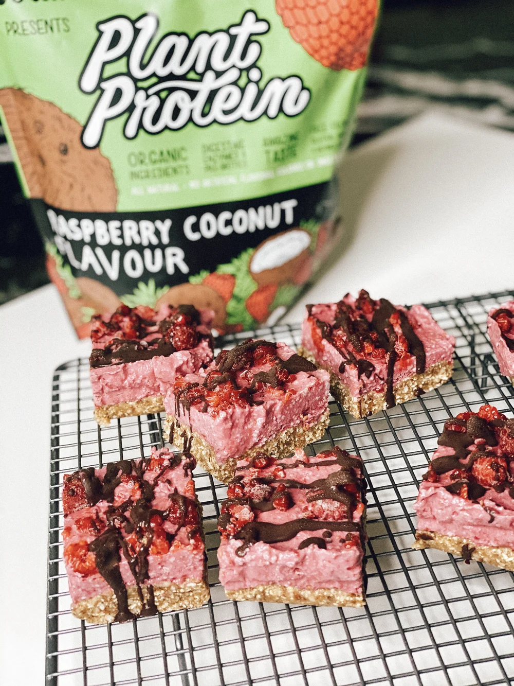 Raw Protein Raspberry Coconut Slice - Roidless