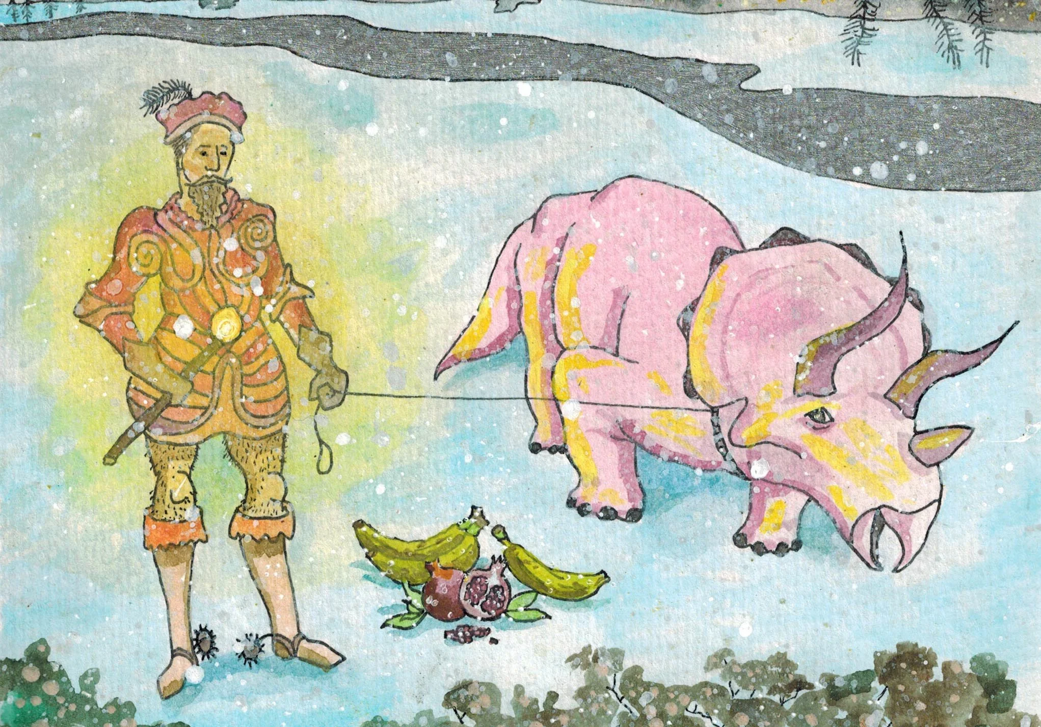 Walking Pet Triceratops In Winter