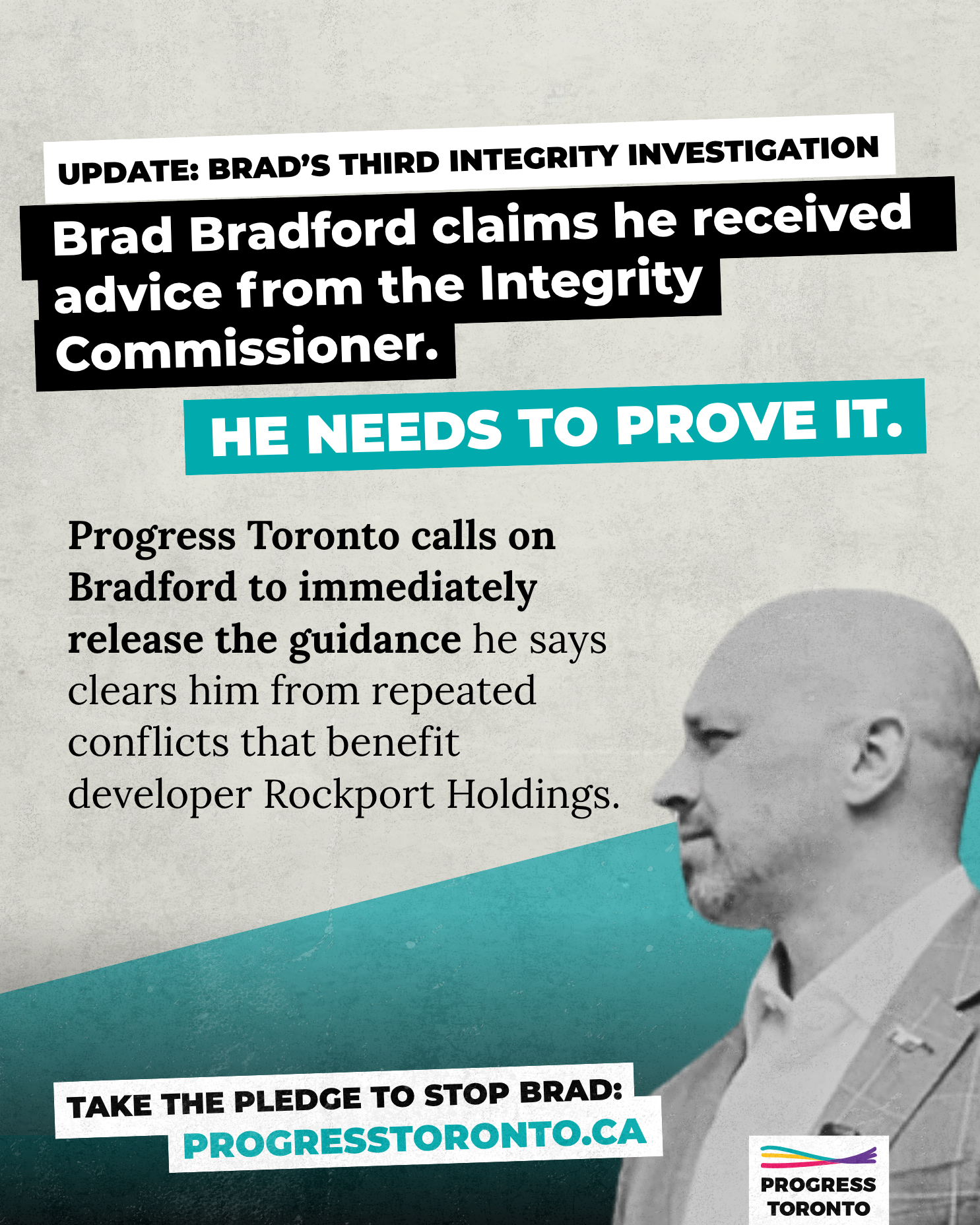 MEDIA RELEASE: Brad Bradford voted on development charges without declaring his ties to developers. Now he faces a third integrity investigation.