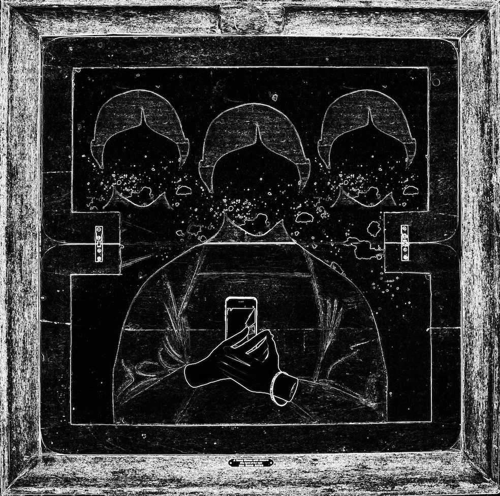 Portrait of young woman with unicorn (X-Rayed with co-pilots) rmutt.co.uk.JPG
