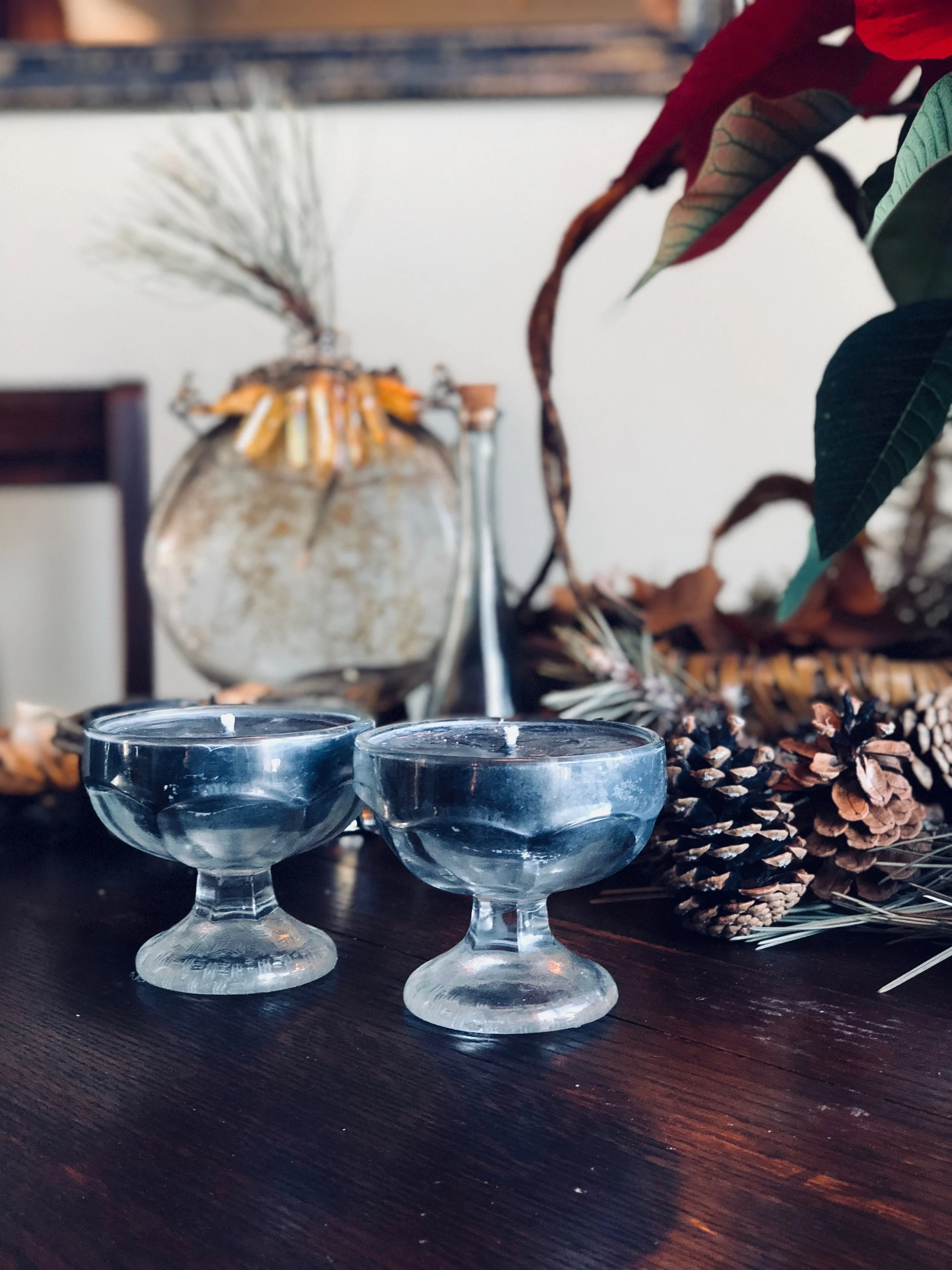 🦇Glass Shadow Darlings •Soy wax  •Vintage Glass •Set of Two