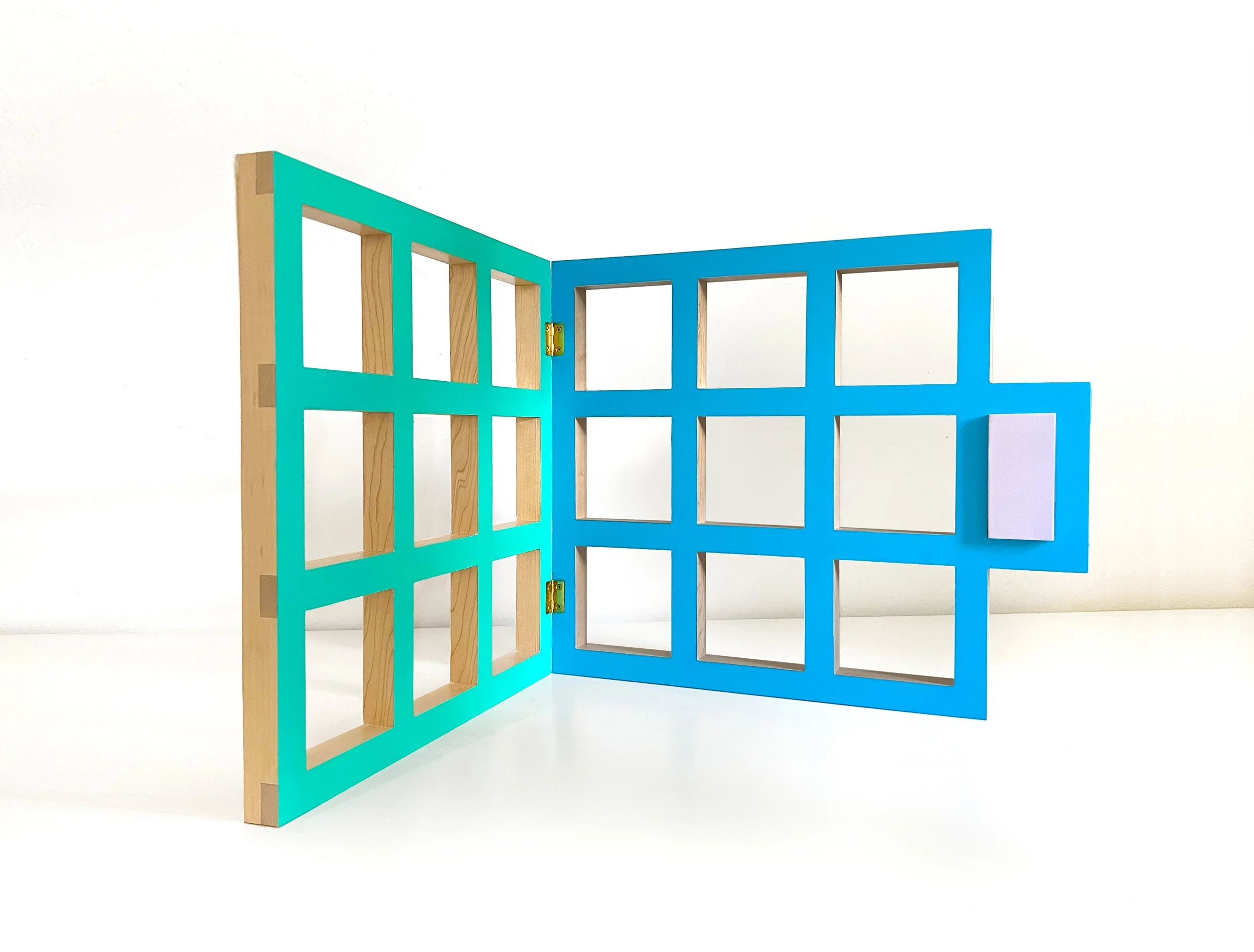   Foldable Waffle-maker Painting   2023, Acrylic on maple with brass, 87.5 x 40 x 5 cm (open) 