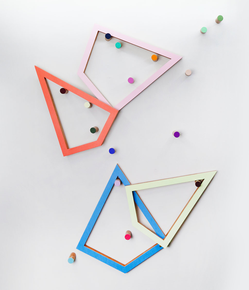   Sliding-butterfly-paintings   2024, Acrylic on cherry, Dimensions variable 