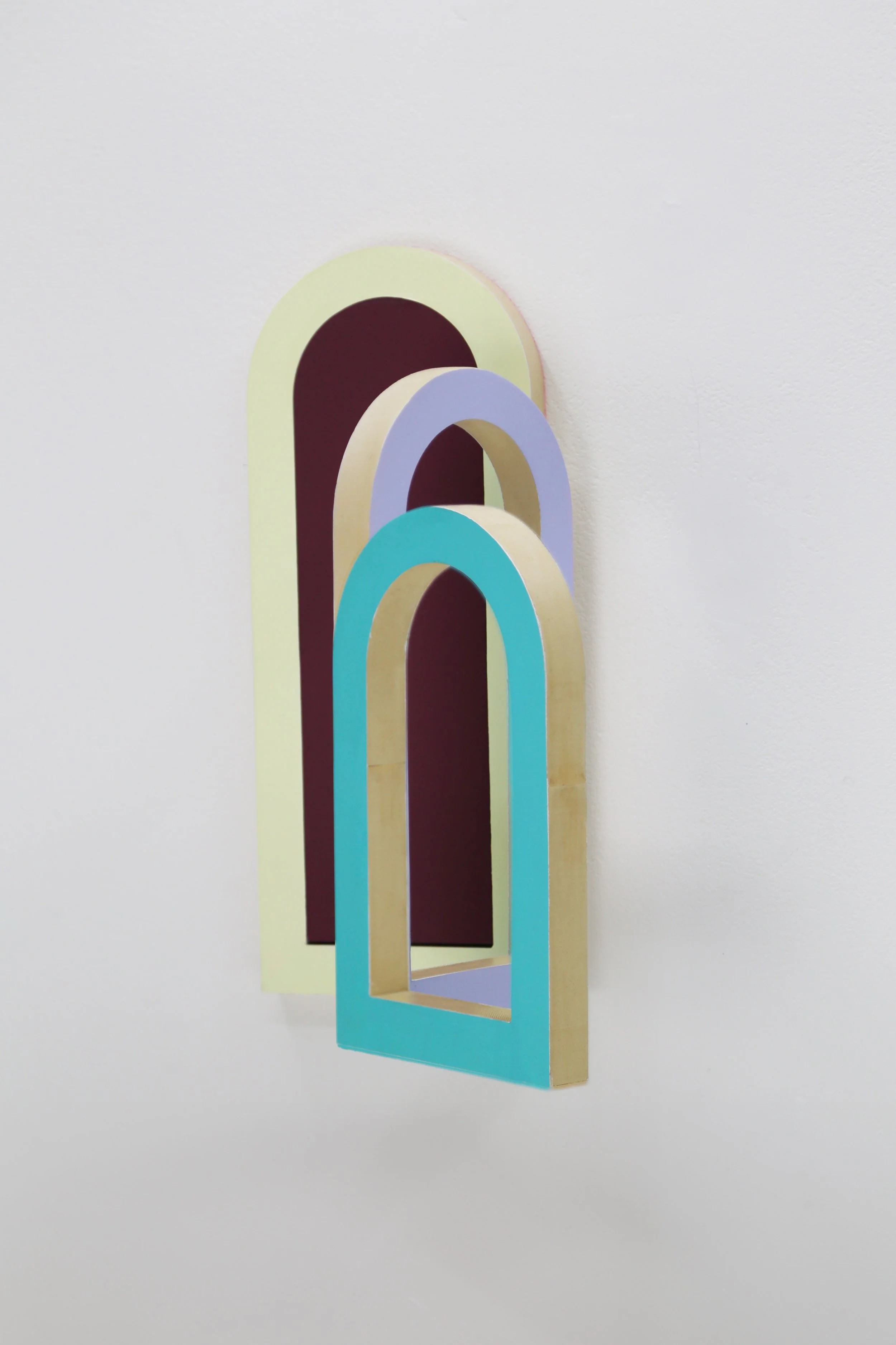   Z-fold Rainbow Painting # 1   2025, Acrylic on PLA wood with brass,  30 x 12 x 5.5 cm (folded), 30 x 36 x 1.8 cm (open) 