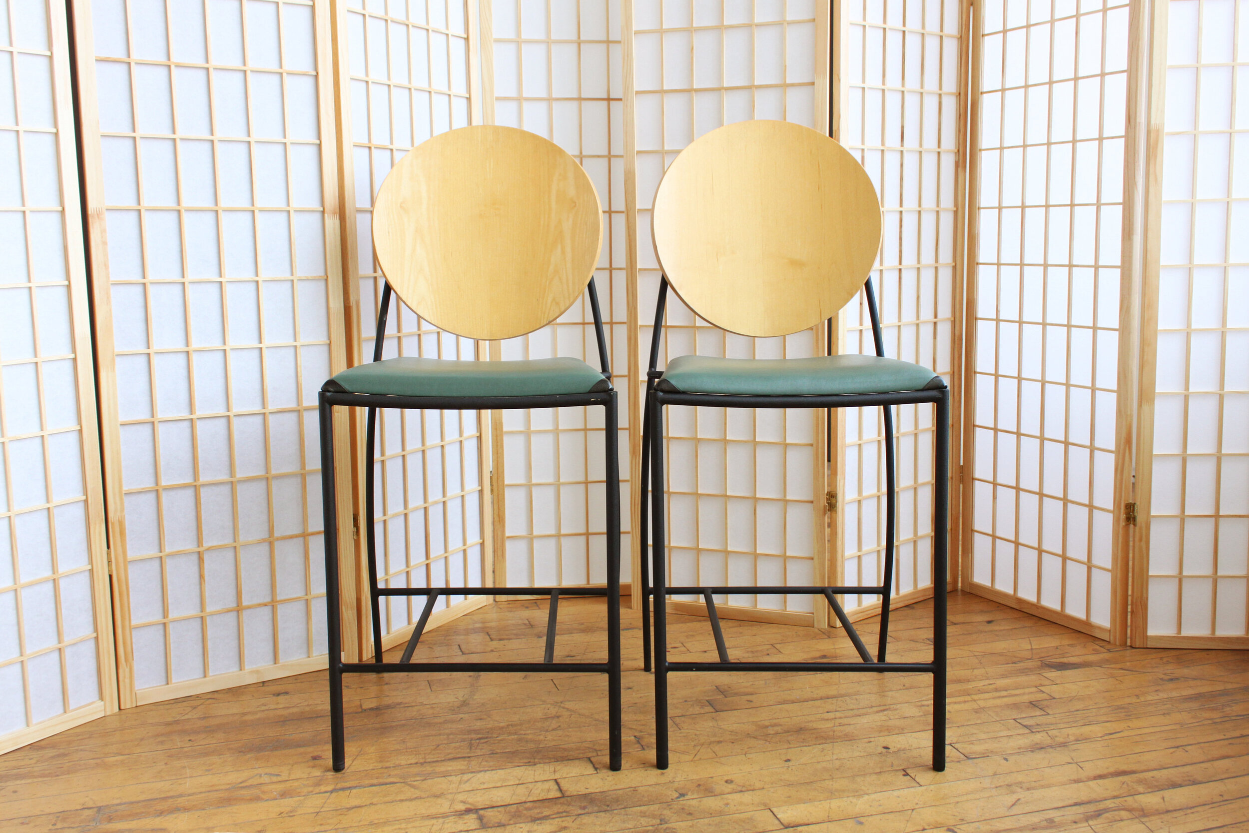 Dakota Jackson Stools Postmodern Leather and Iron Counter Stools Bar Barstools Pair Vik-ter II 2