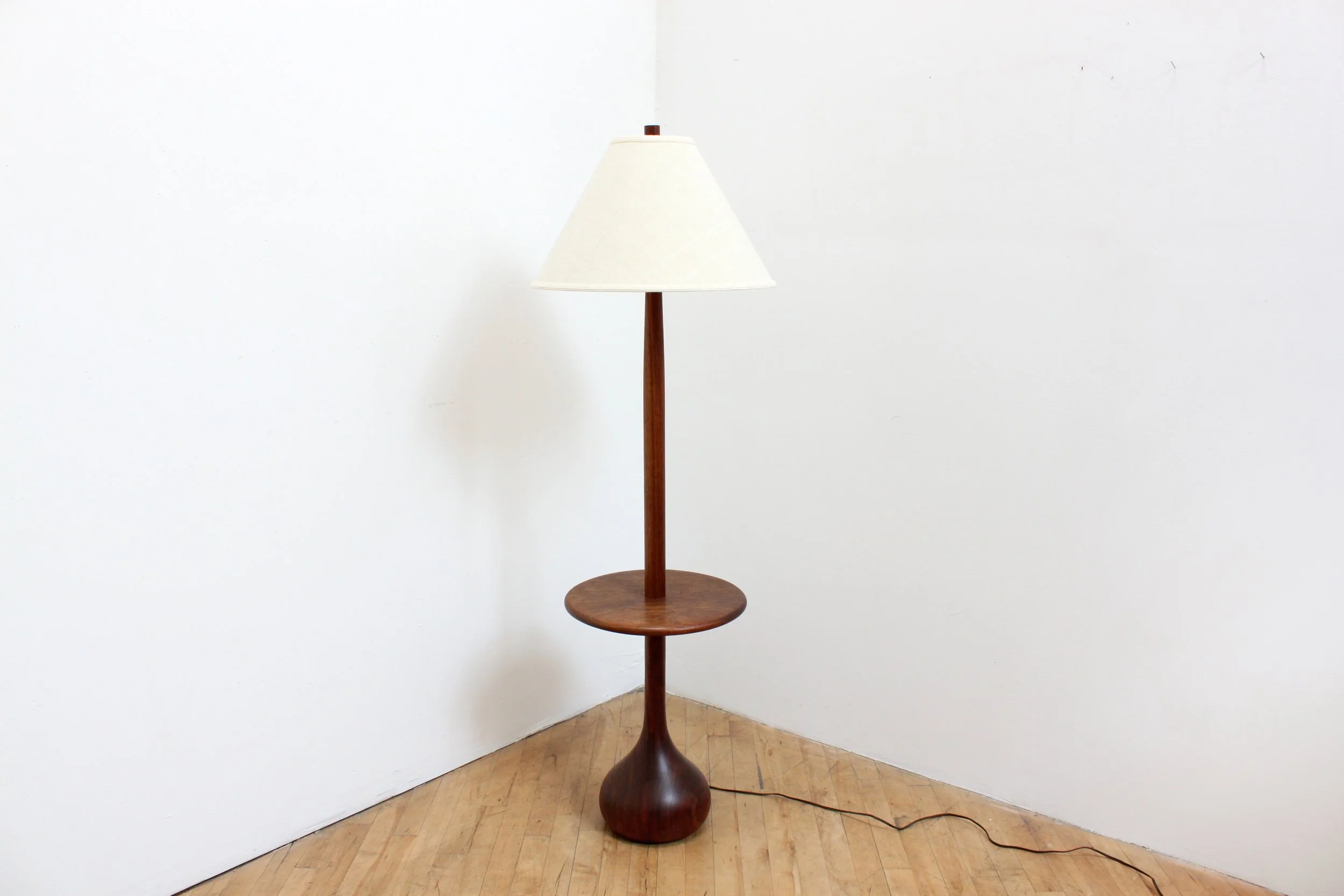 Circa 70s Walnut Bulb Floor Lamp with built in Table