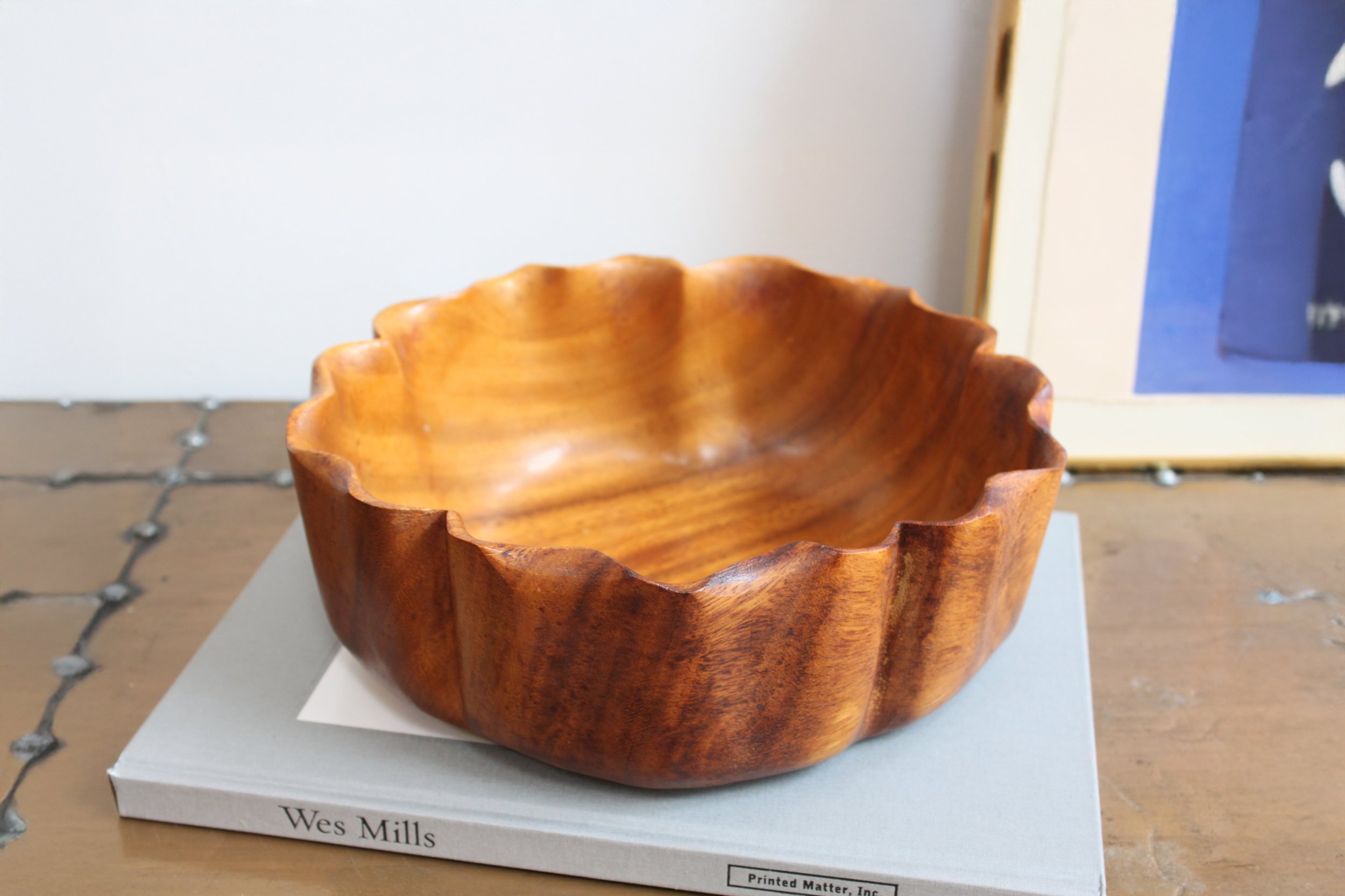 Vintage Ruffled Wood Bowl- Hand Carved