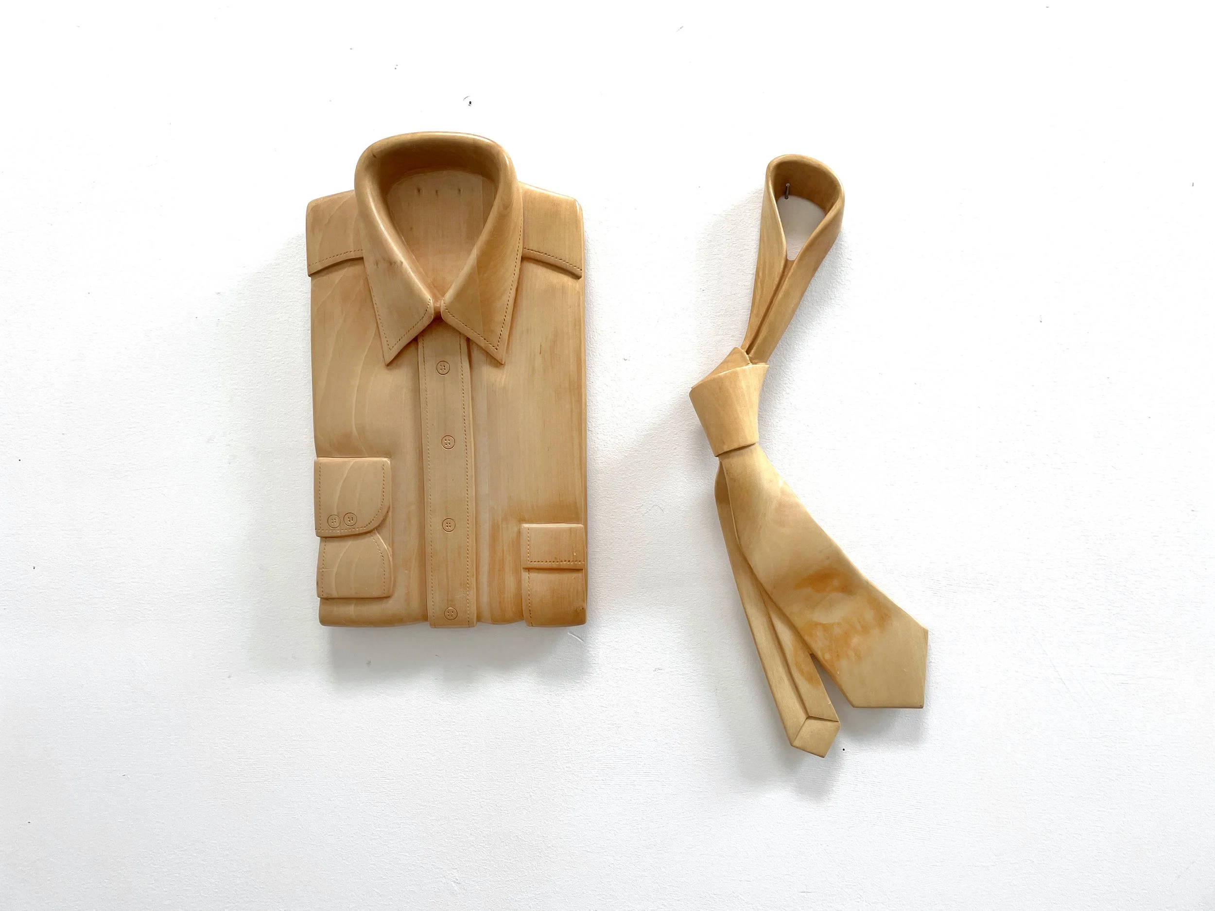 Alfonso Bini Trompe L'Oeil Carved Wood Shirt and Tie