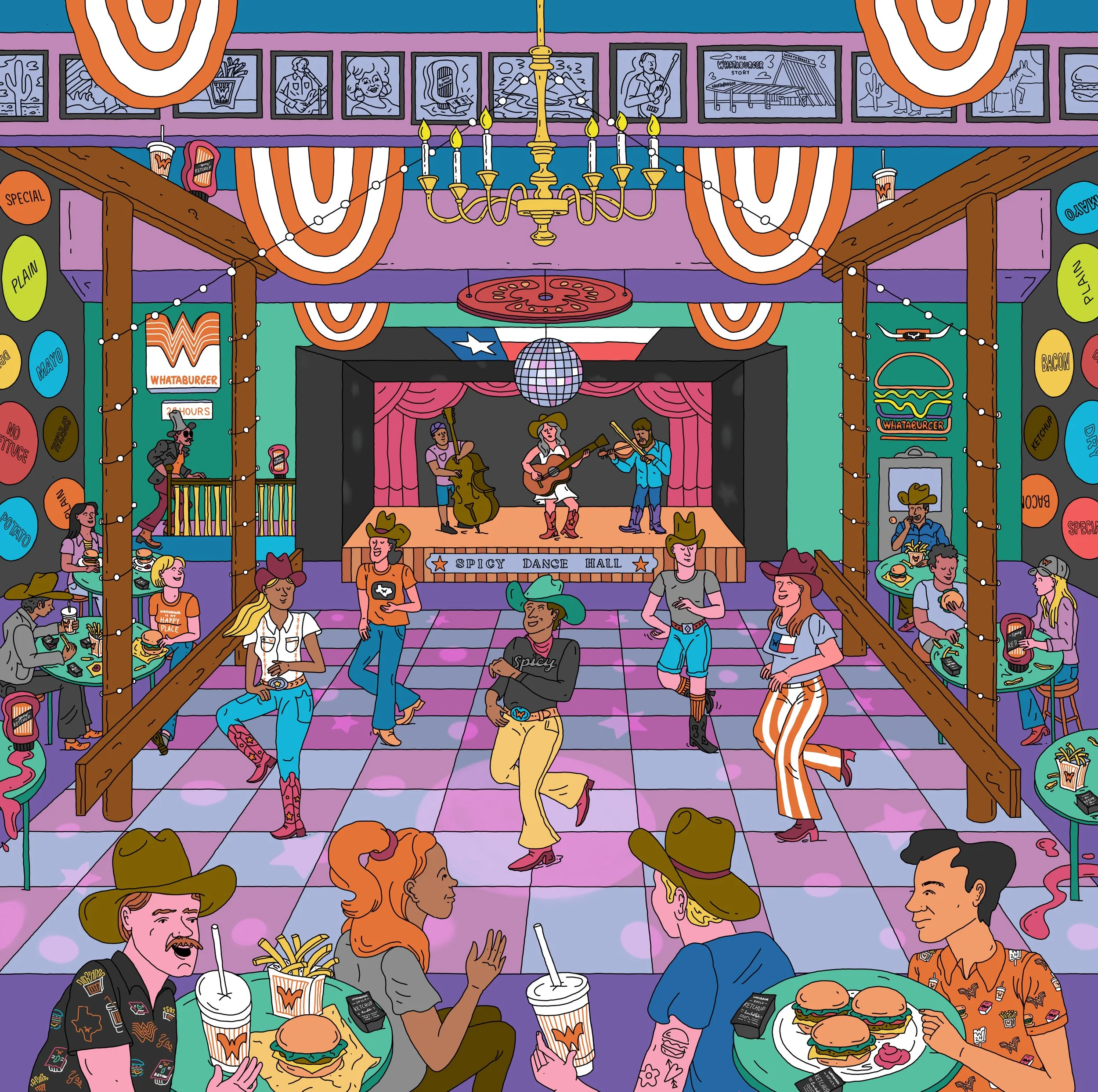 Whataburger Dance Hall Puzzle Illustration