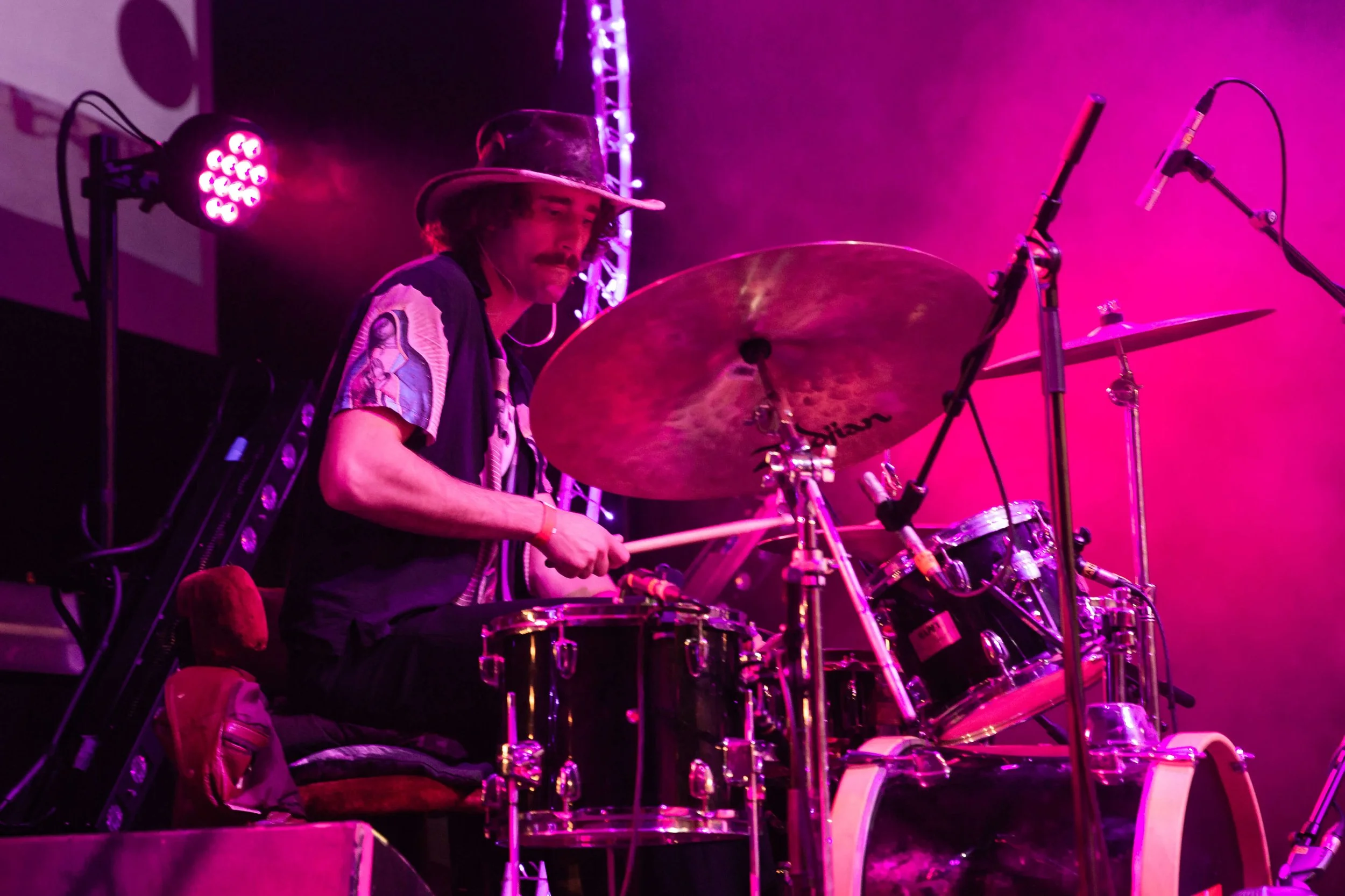 Drum teacher playing the drums for a Jazzemu gig