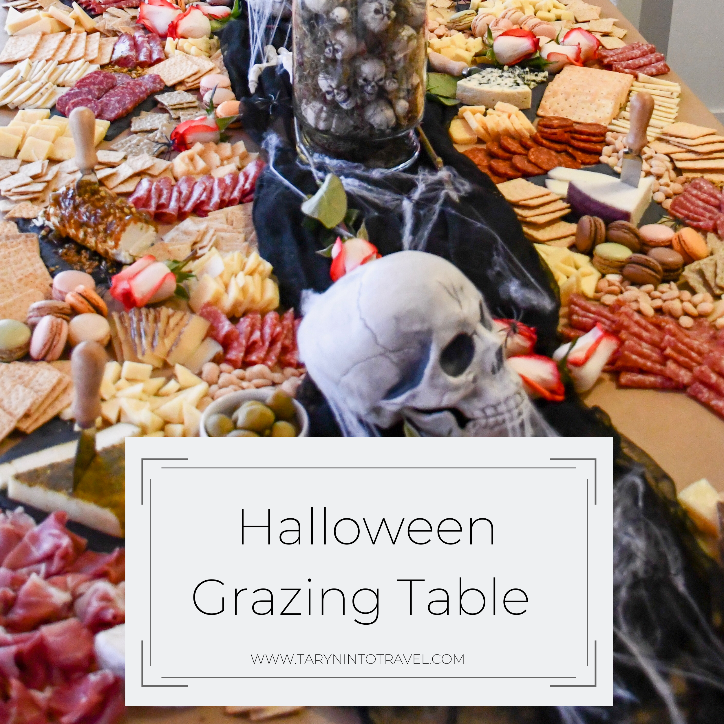 www.tarynintotravel.com | Halloween Grazing Table | #grazingtable #halloweentablescape #halloweenfood