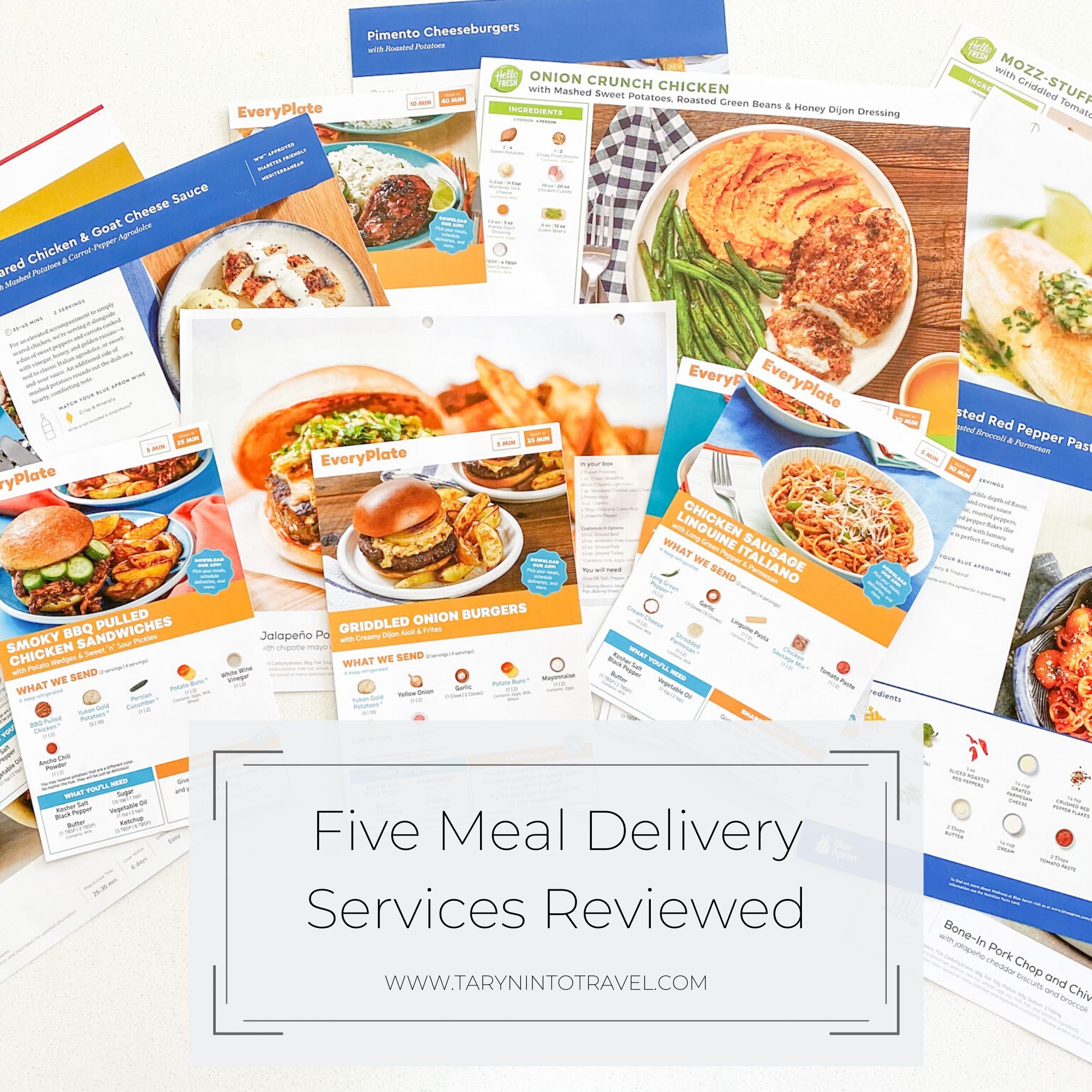 www.tarynintotravel.com | Five Meal Delivery Services Reviewed | Blue Apron | Home Chef | Hello Fresh | Every Plate | Freshly | 