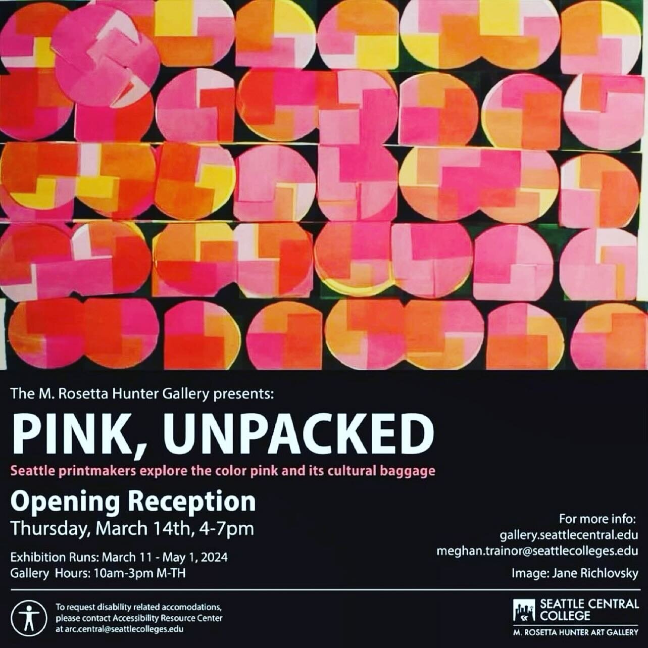 Join Seattle Prints Arts at the opening reception for &ldquo;Pink, Unpacked&rdquo; - Thursday 3/14 from 4 to 7! The gallery is inside the big Seattle Central building at 1701 Broadway (you can&rsquo;t see it from the street). Hope to see you there!