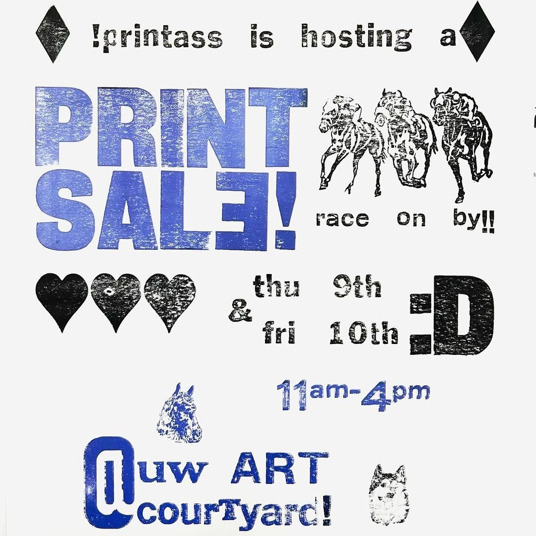 Repost from @uwprint
&bull;
Printmaking Association is hosting a print sale!!! 🤯🔜

Join us this Thursday (4/9) and Friday (4/10) from 11am-4pm at the UW Art Courtyard ‼️🖼️

Featuring stunning, hand-crafted prints from 28 students, faculty, and alu