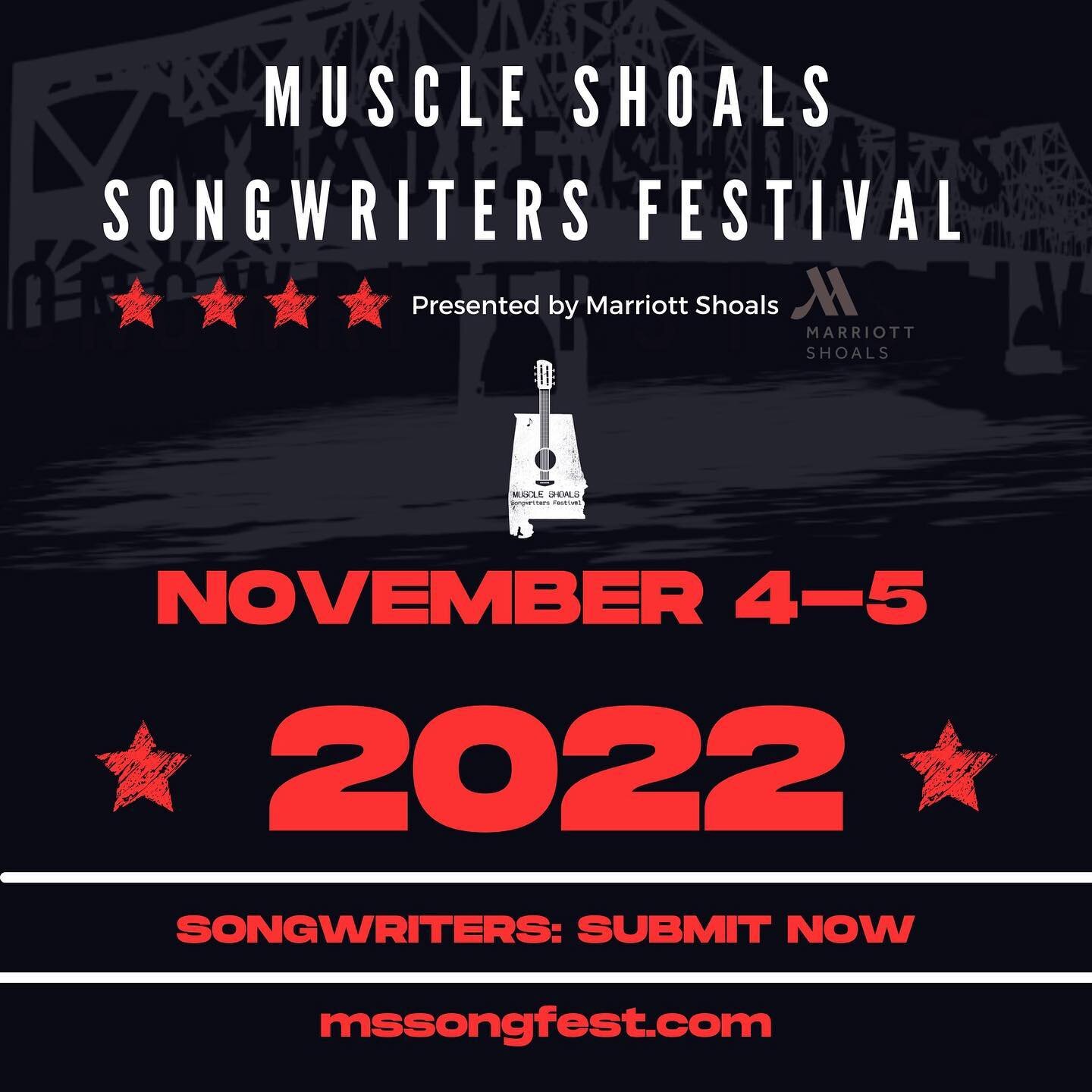 It&rsquo;s time and I am so excited! Songwriter submissions are now open for the 2022 Muscle Shoals Songwriters Festival! Go to our website and submit now!  mssongfest.com.