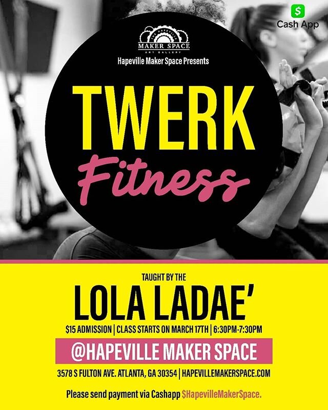 With Spring just weeks away and the Summer coming right behind it, here is your chance to get fit while having fun!
&bull;
The Hapeville Maker Space has partnered with @lolafit_chick to bring you Twerk Fitness..Just in time for the spring time!
&bull