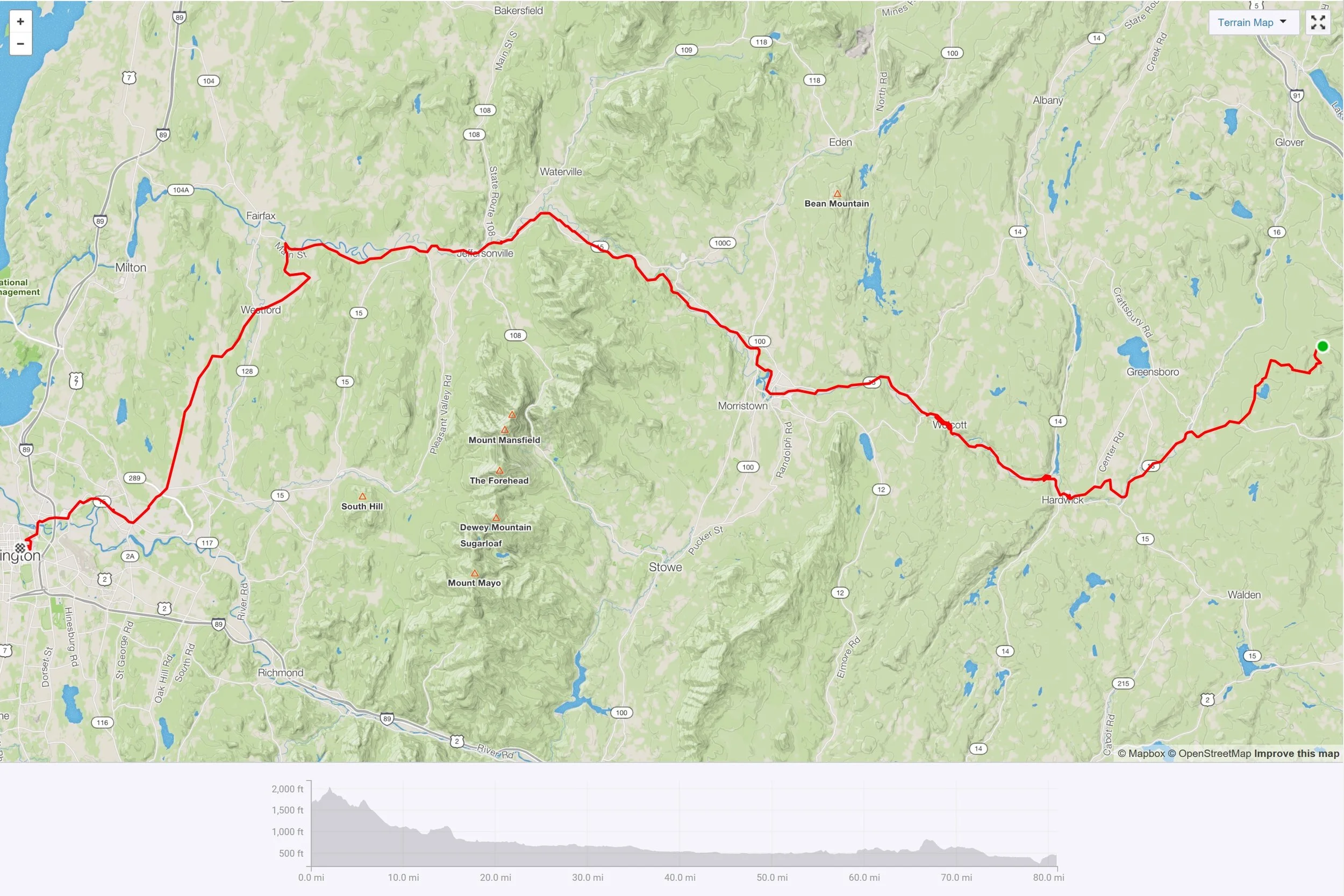 This is the route from Wheelock to Burlington.