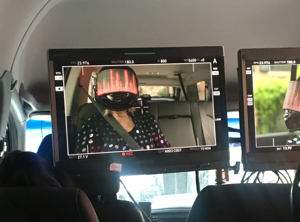 Behind the scenes car still from Martha Stewart Uber Black shoot