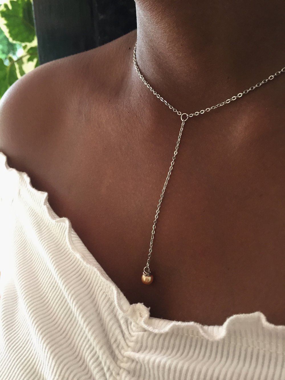 Pearl Drop necklace (Peachy Pink)-Fortyfour Miles