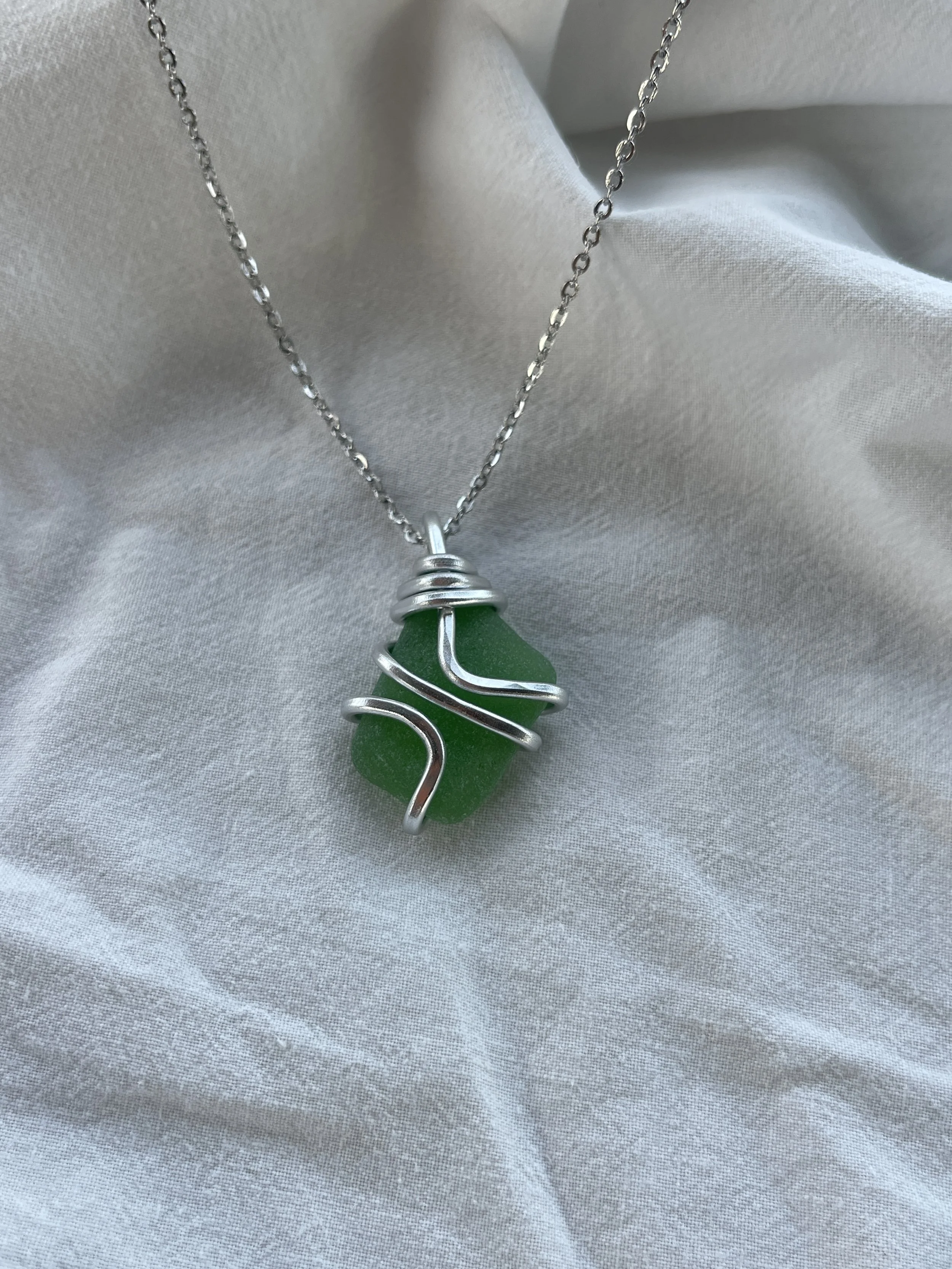 Green Sea Glass Necklace #4