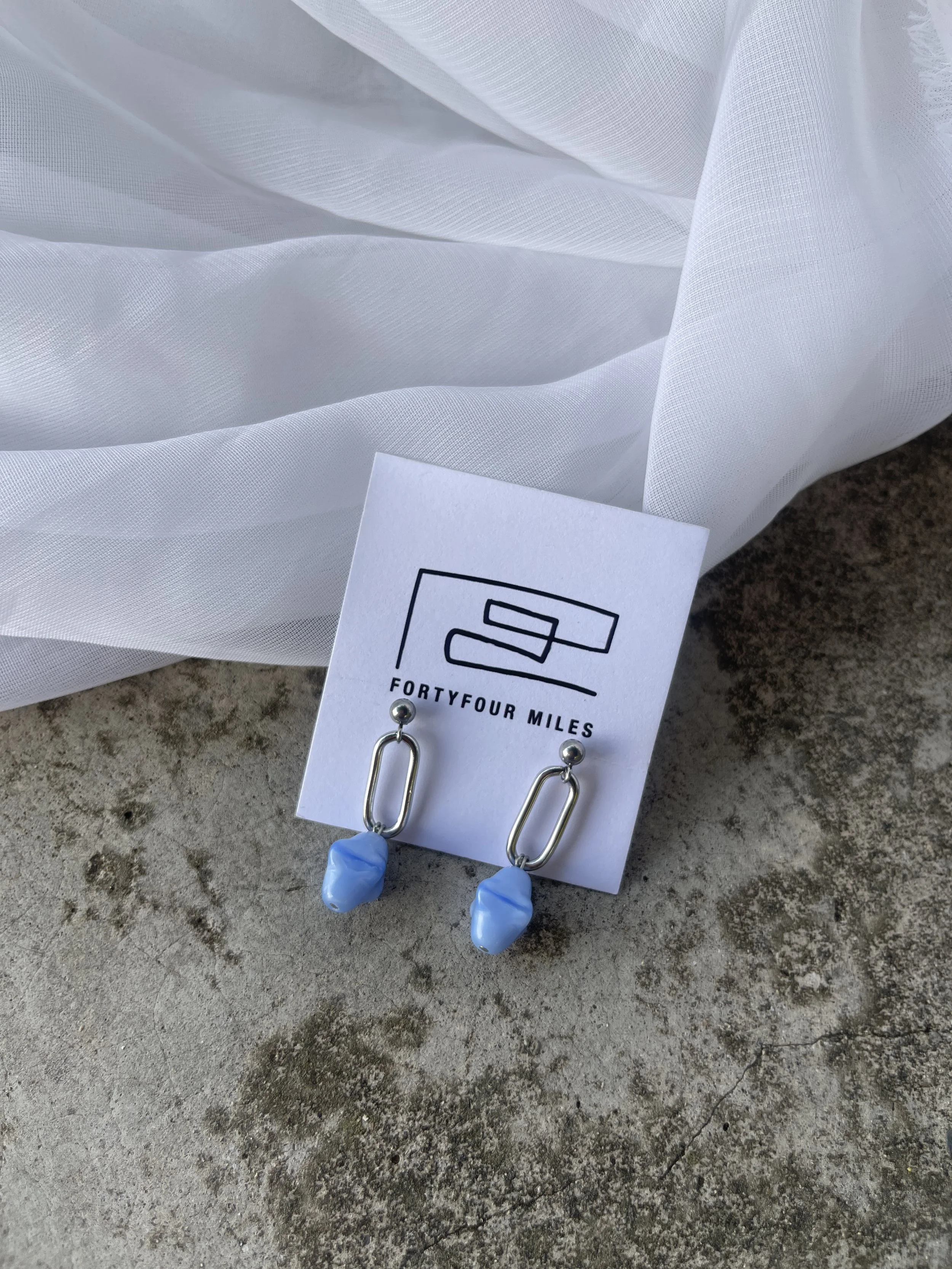 Link Drop Earrings - short (blue bead).JPG