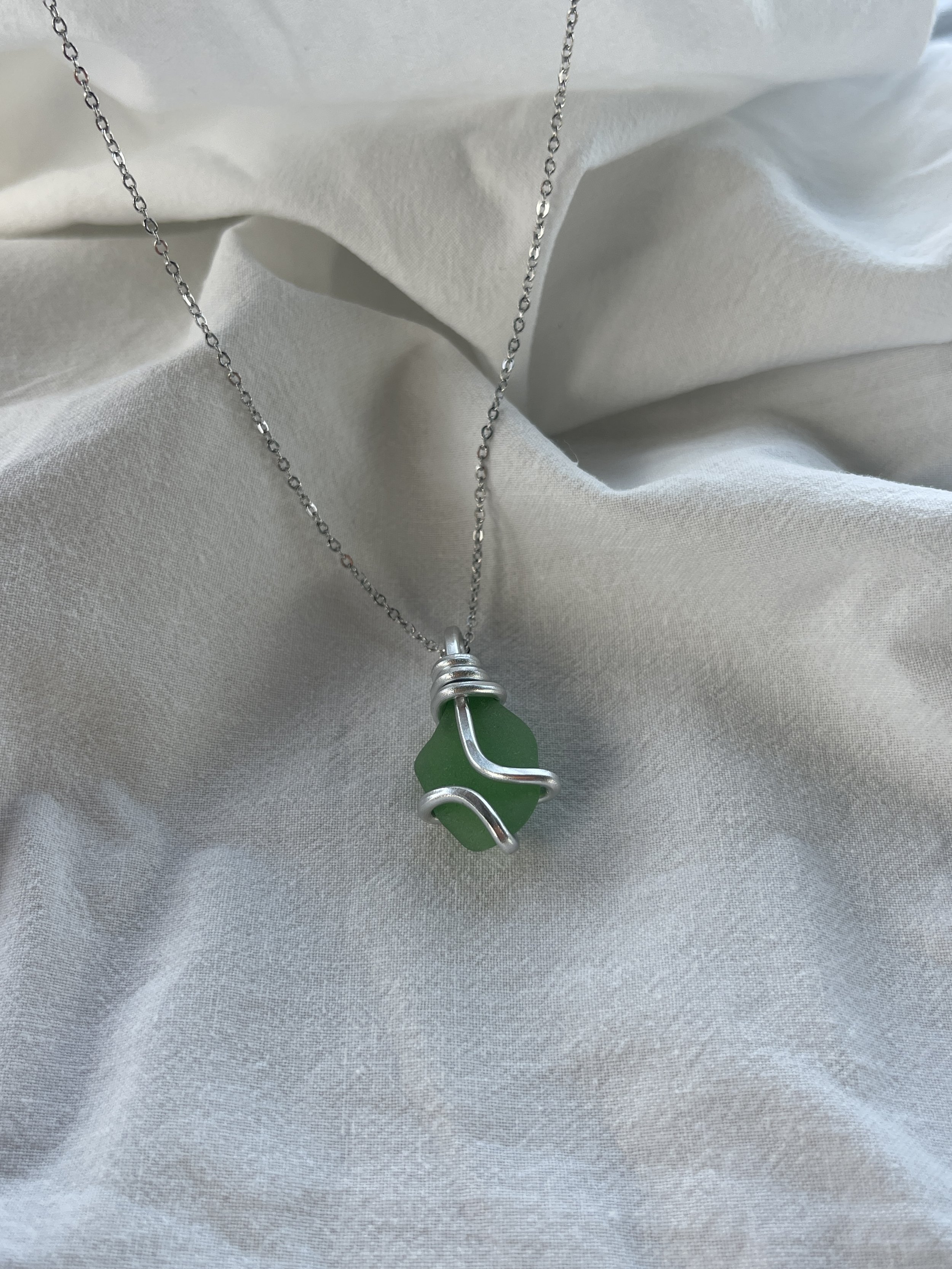 Green Sea Glass Necklace #7