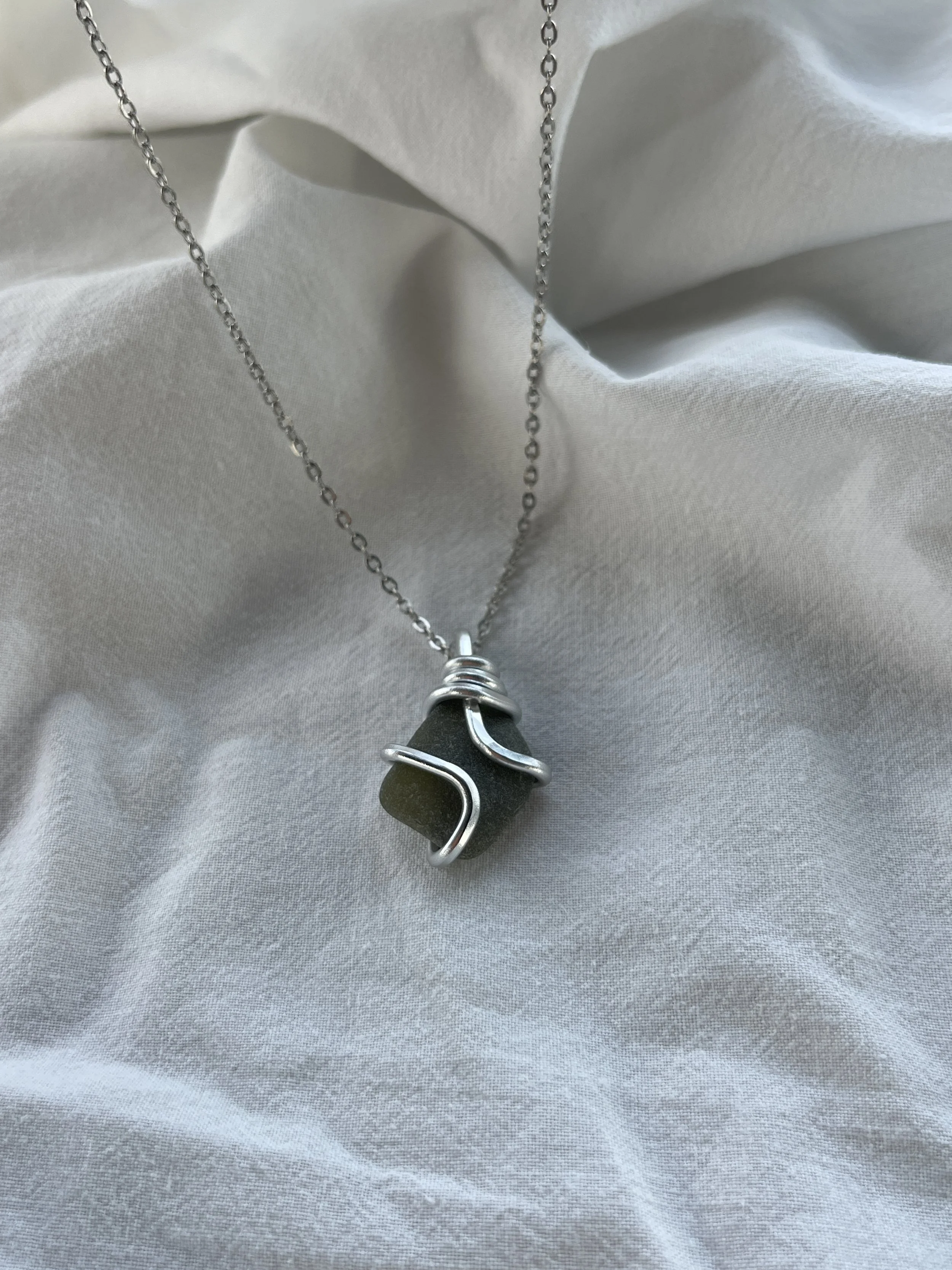 Green Sea Glass Necklace #3