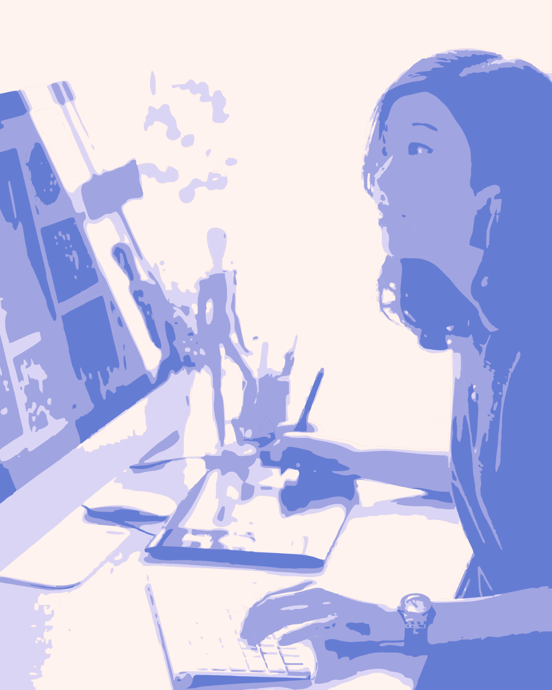 Creative founder working at a desk while developing clear brand positioning and a strong point of view through long-form storytelling.