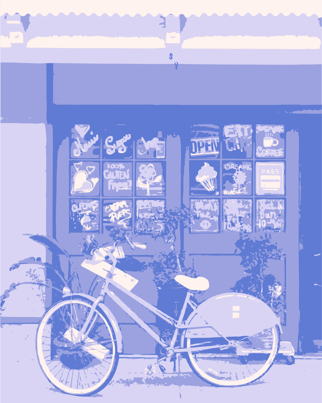 Bicycle parked outside a shopfront, symbolising strategic creative copywriting designed to help brands move forward with direction and purpose.