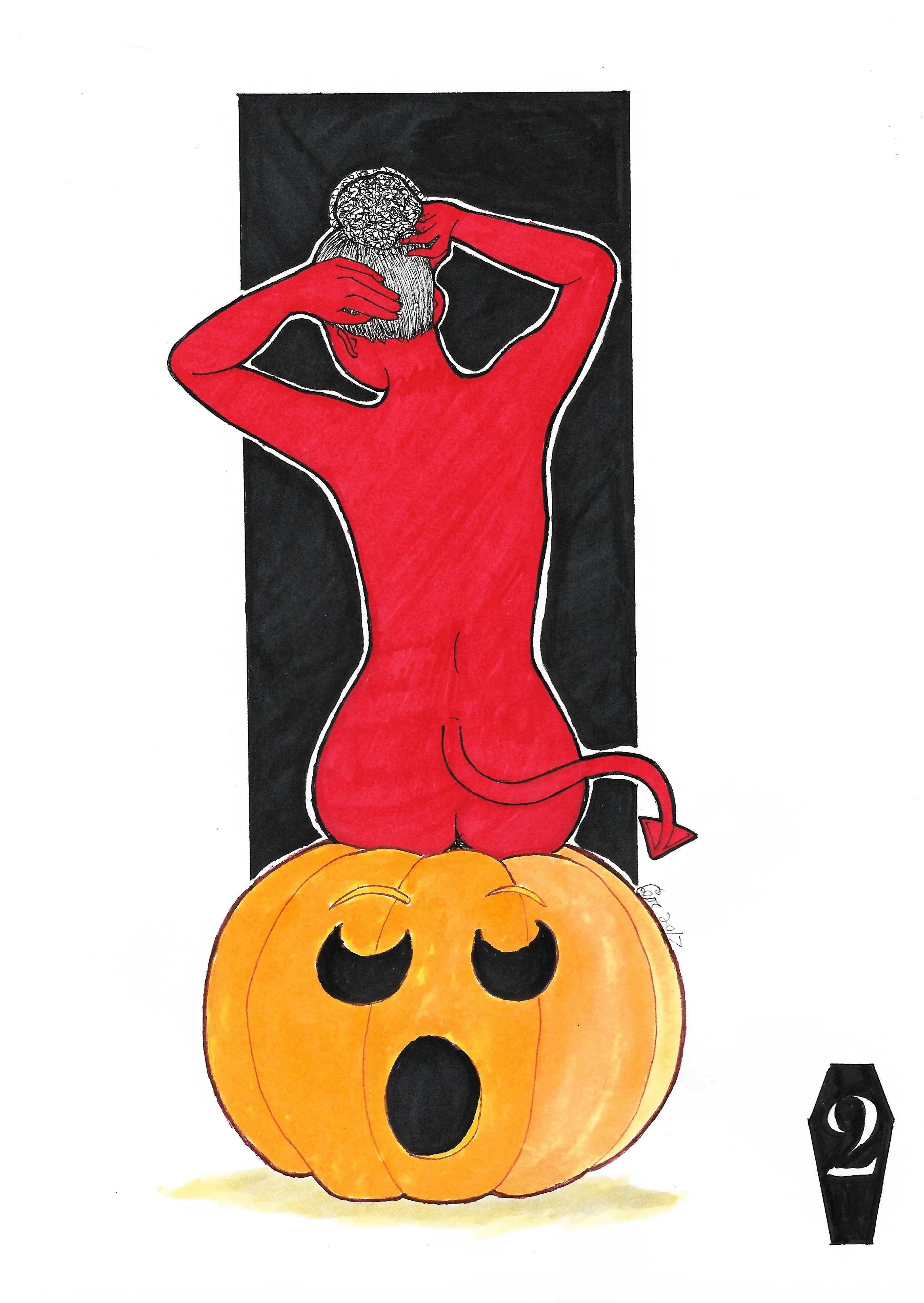 Devil girl on pumpkin Inktober day 2