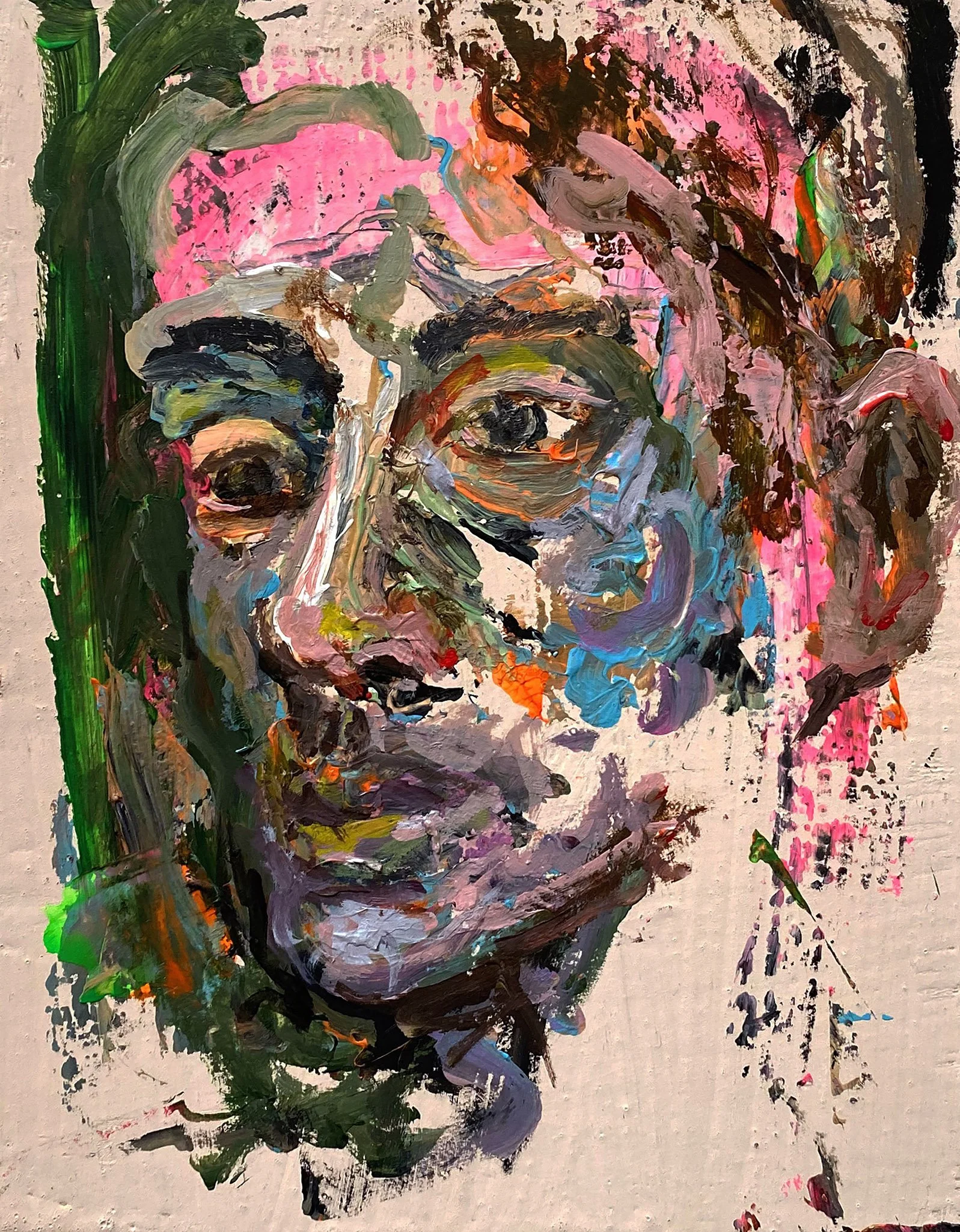 Pink Fuzz 2024,
Oil and acrylic on reclaimed wood,
9 x 7 inches,