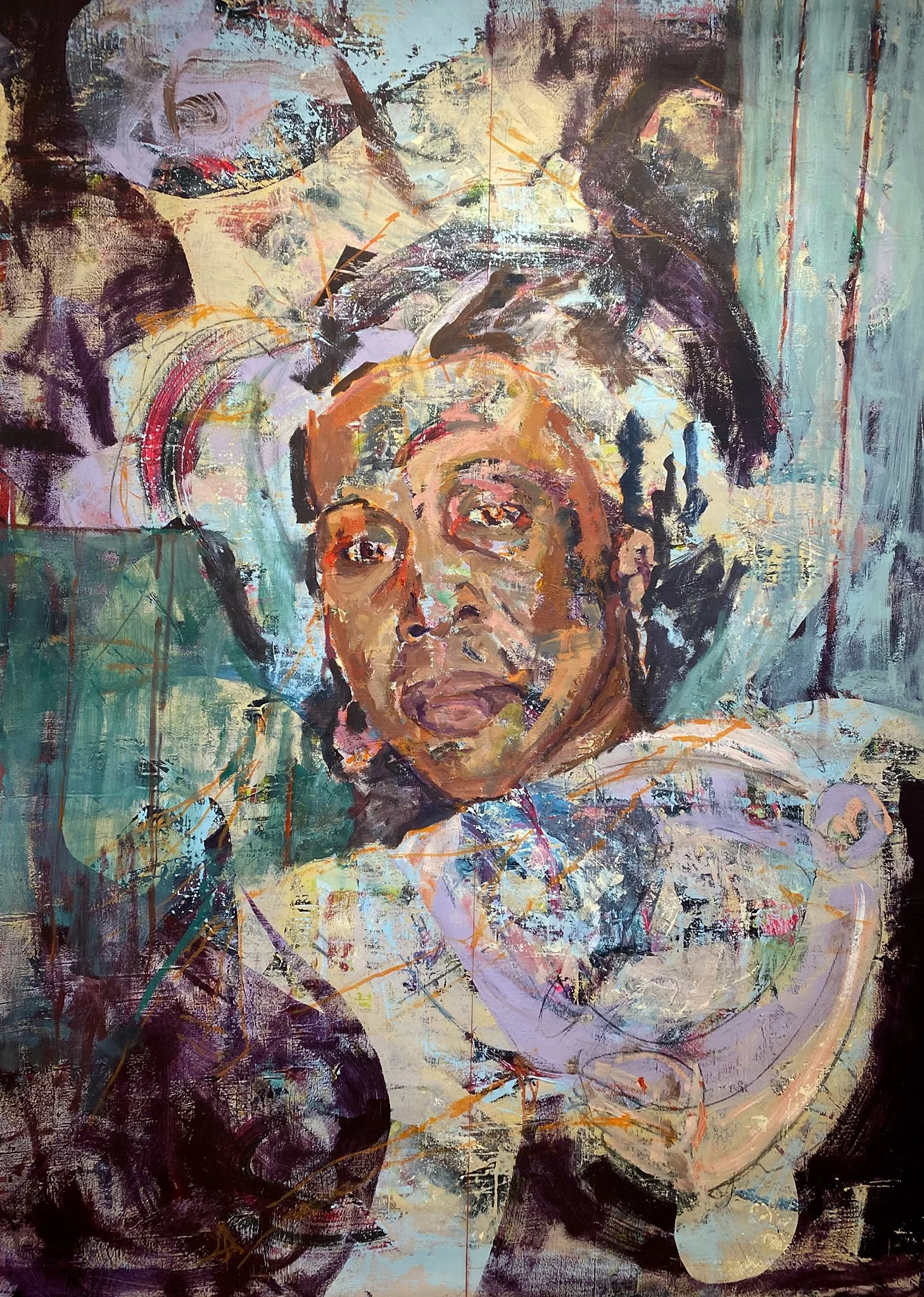   Who’s are the questions?,  2022, Oil on canvas, 88-½ x 68 inches 