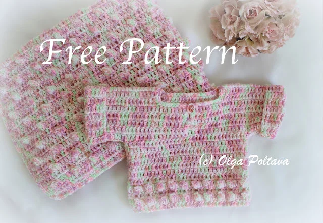 Popcorns Baby Sweater and Blanket, Free Crochet Pattern