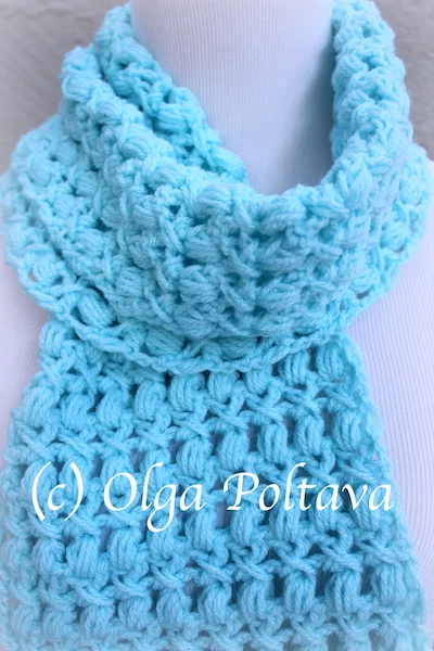Crochet Scarf with Puff Stitches and Crossed Double Crochets, Free Crochet Pattern
