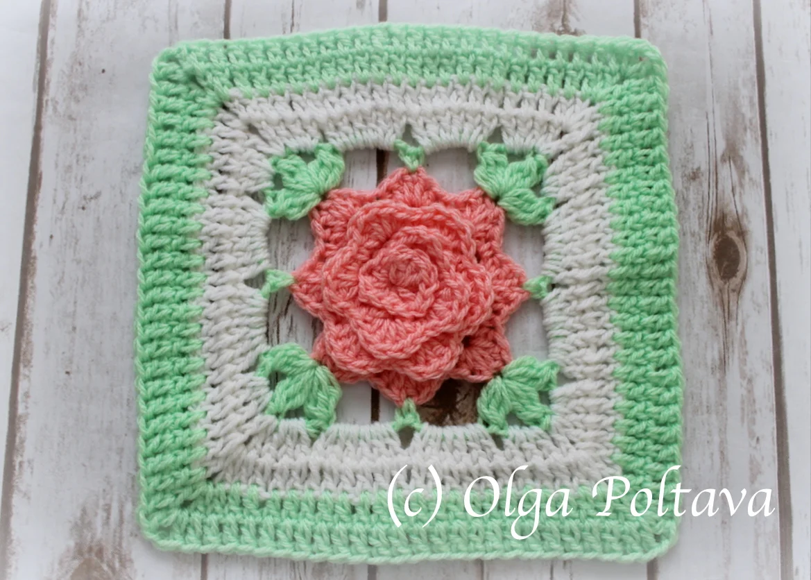 Crochet Rose Granny Square for an Afghan or Baby Blanket