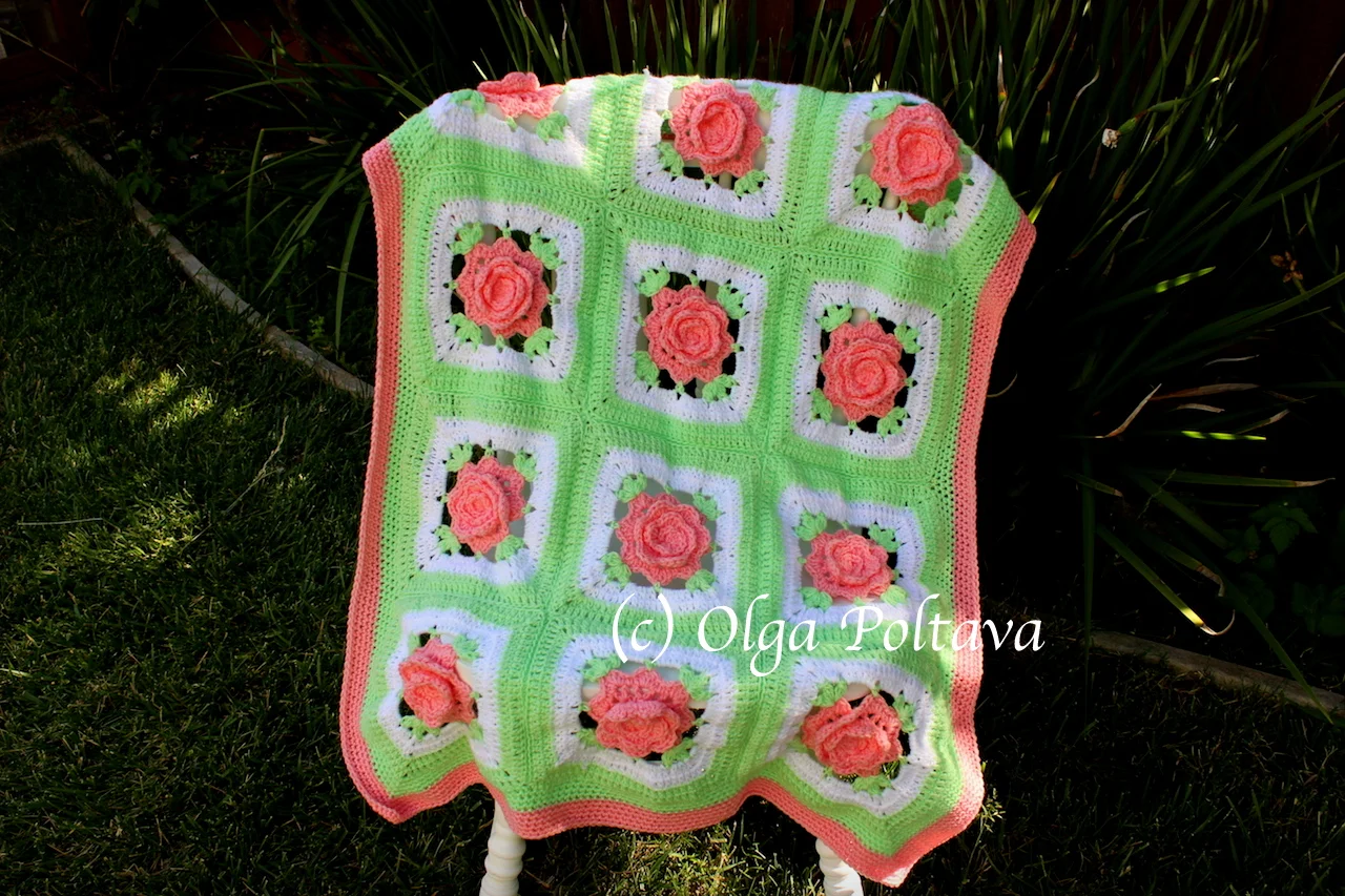 Crochet Rose Granny Square Afghan, Baby Blanket, Free Pattern and Video Tutorials