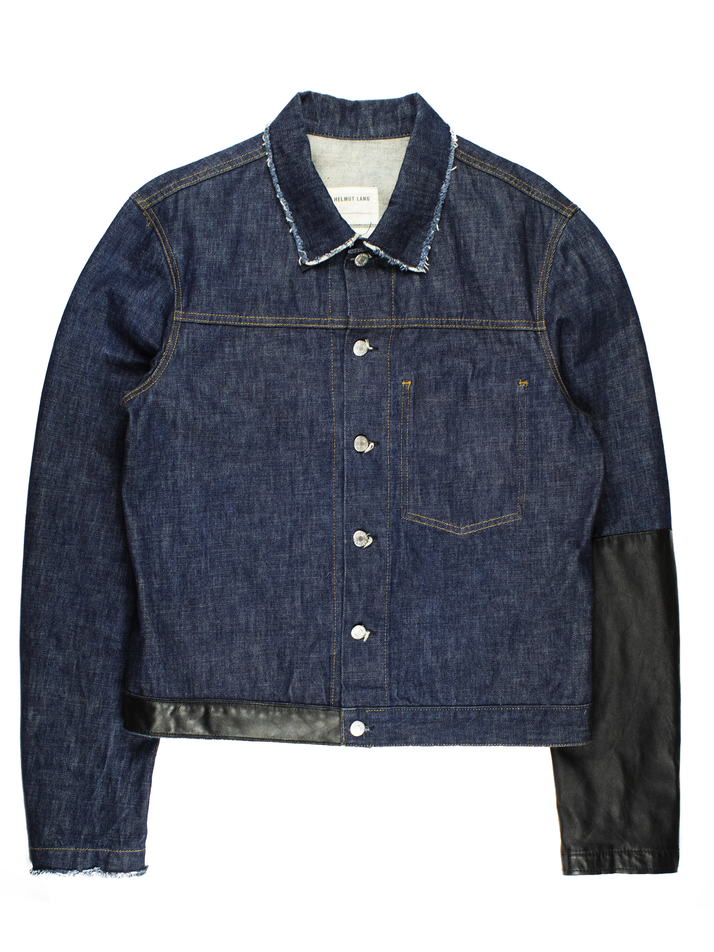 denim jacket with leather sleeves