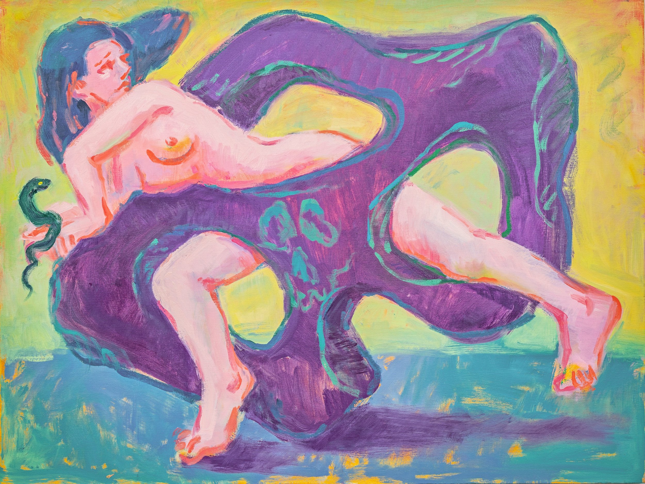  Nimyu “Bone and Fruit, Unclear Waves - Woman N Snake”   H122 x W91 cm Oil on canvas 