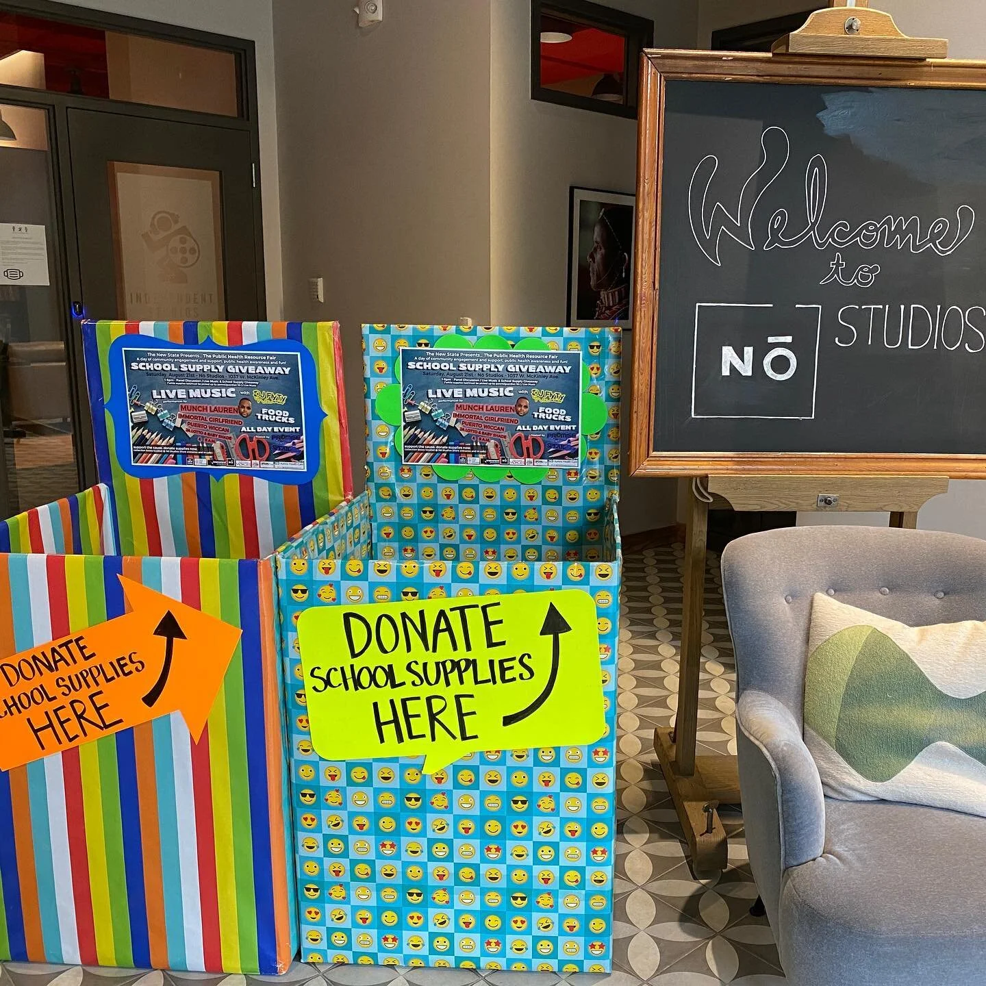 Dear Community&hellip;School supply collection boxes up @nostudiosmke .  Spread the word, drop off school supplies let&rsquo;s give them all away @ our 8/21 event.  Everything left over will go to @milwaukeemps