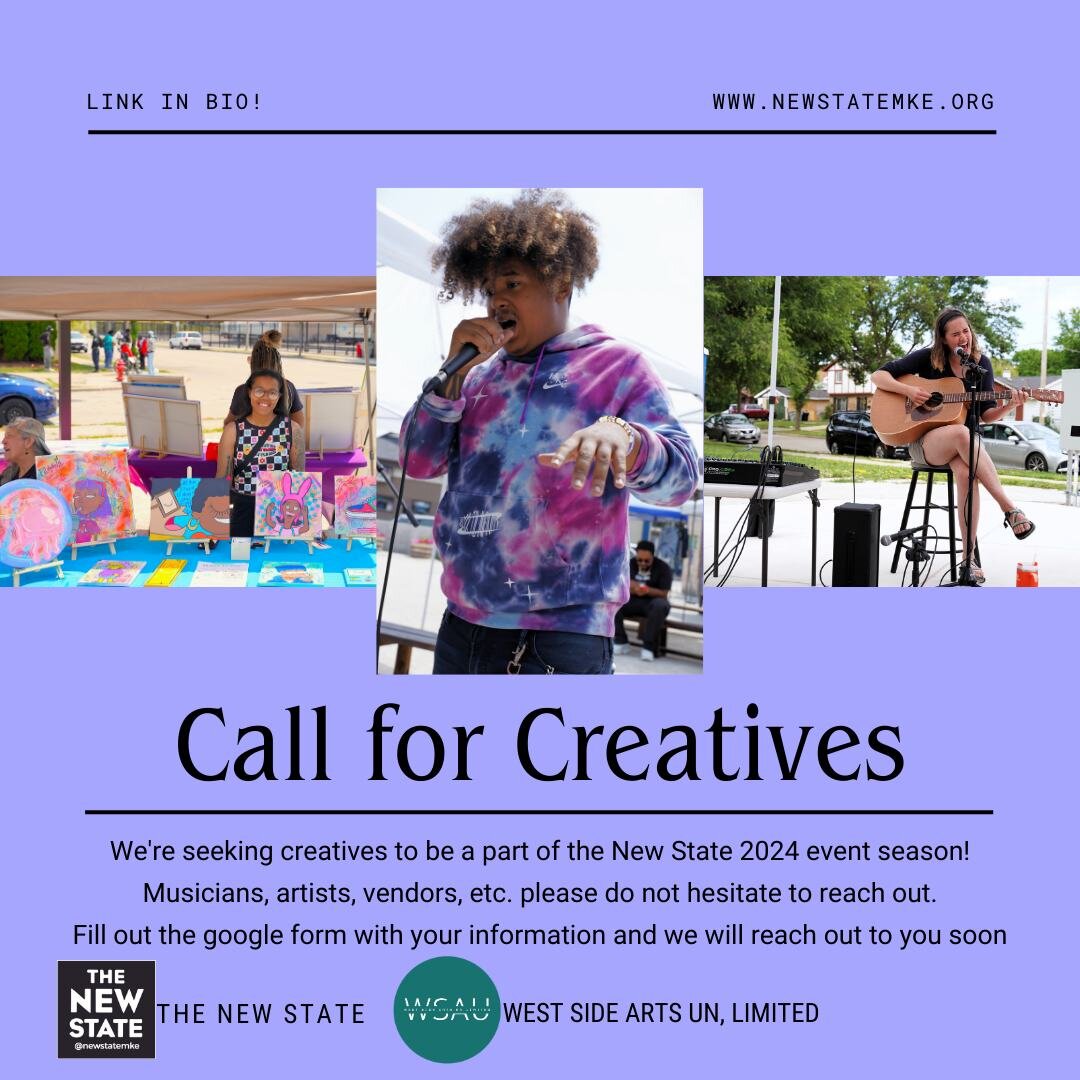 We are looking for artists to be apart of The New State 2024 programming and events! Fill out our google form on our linktree with your information and we will reach out to you. Any kind of artist is accepted: Musician, artist, and vendors hit us up