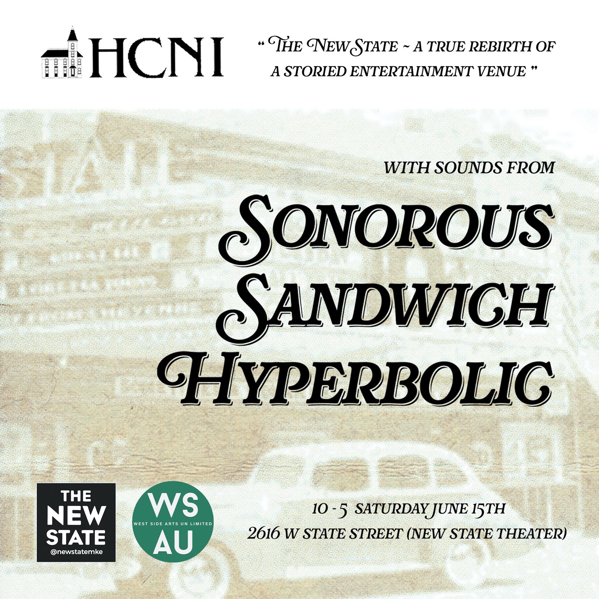 This Saturday from 10-5 we will be having our first show inside the theater!
Buy tickets at hcni.org @historicconcordia 
Local bands @sandwich_theband, @hyperbolic_band, and @sonorous_theband will be performing throughout the day
