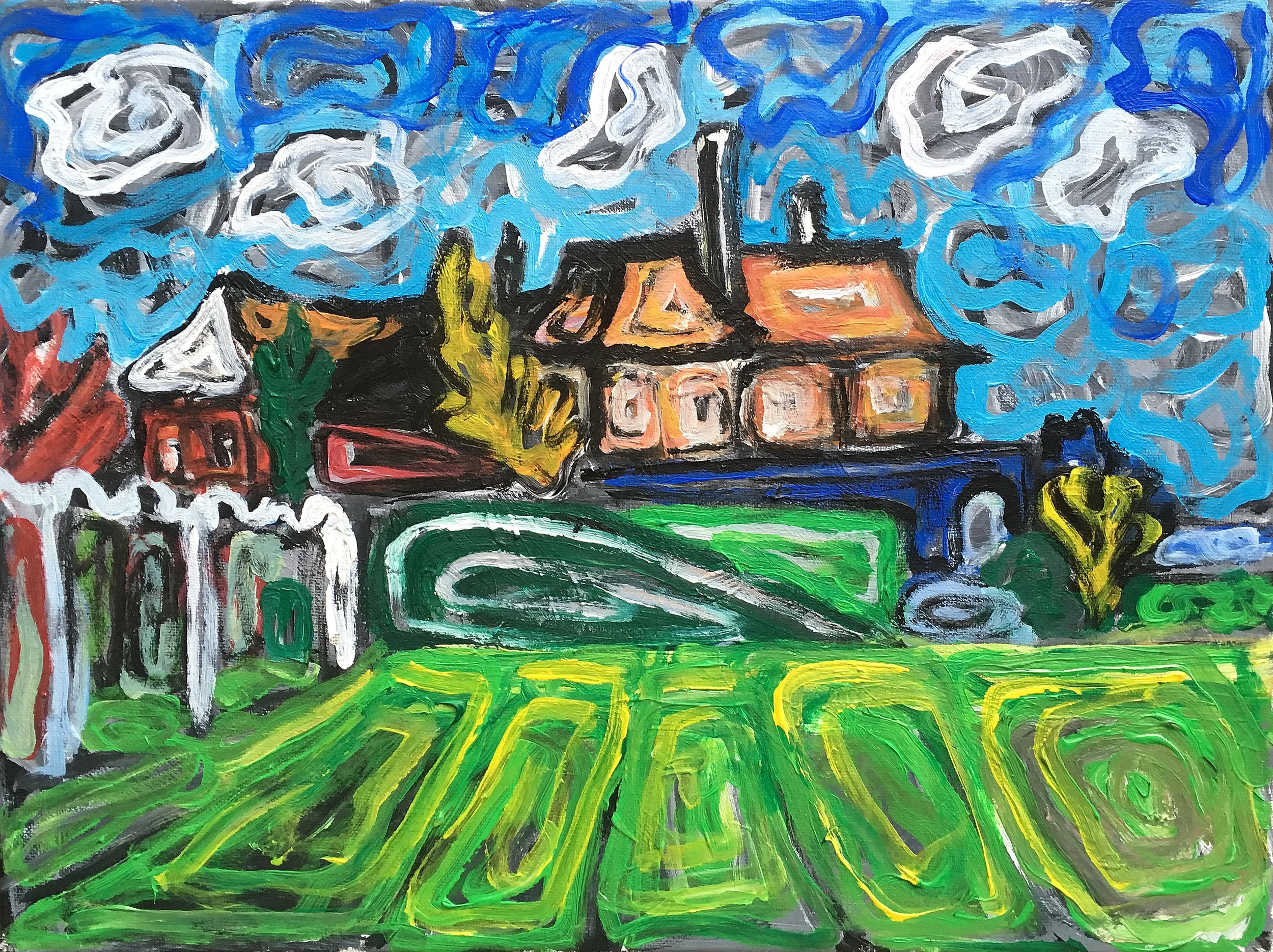 House on the orwell river acrylic on canvas £500 30 by 40 cm