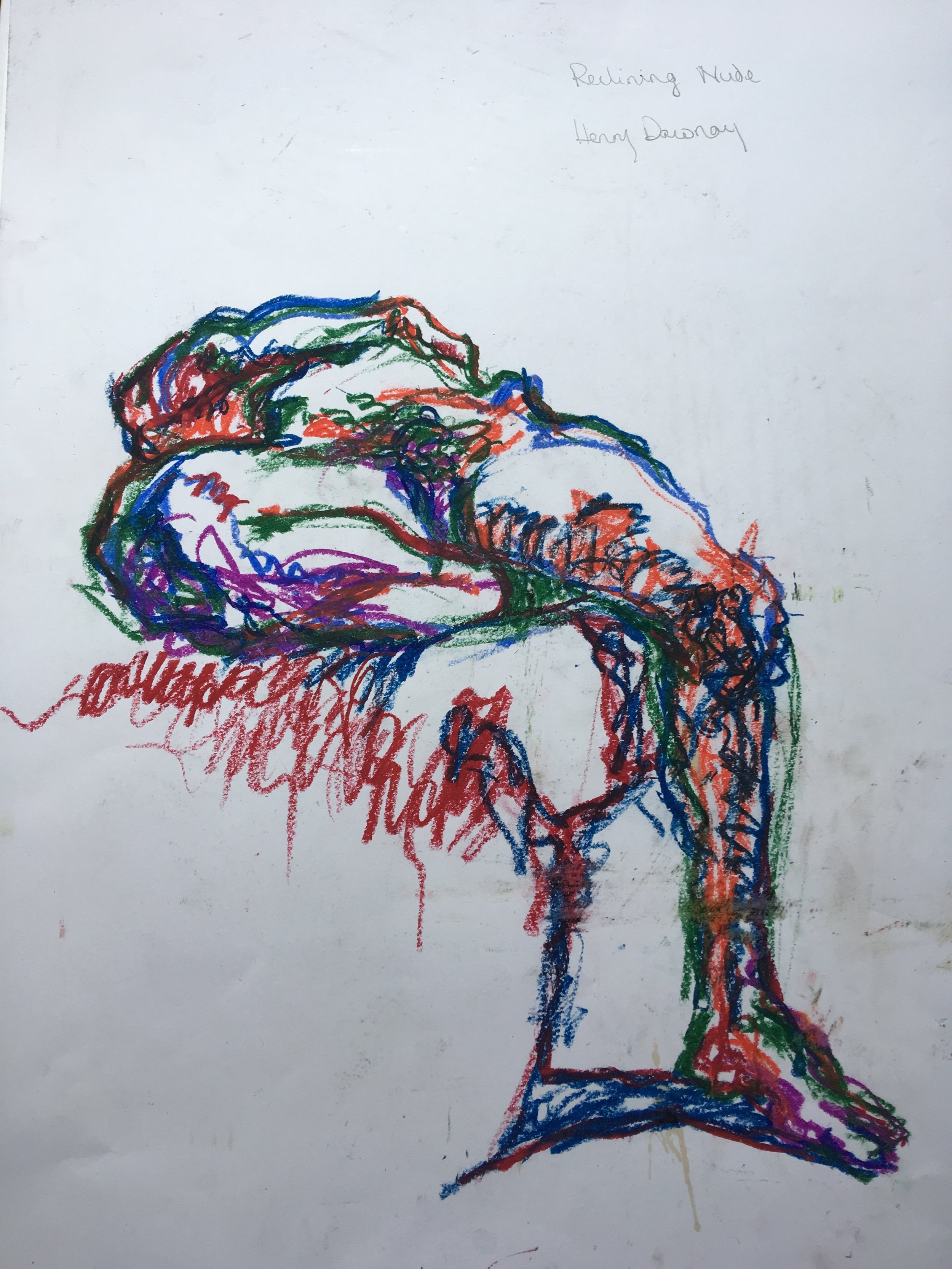reclining nude oil pastel on paper approx 30 by 40 cm £200
