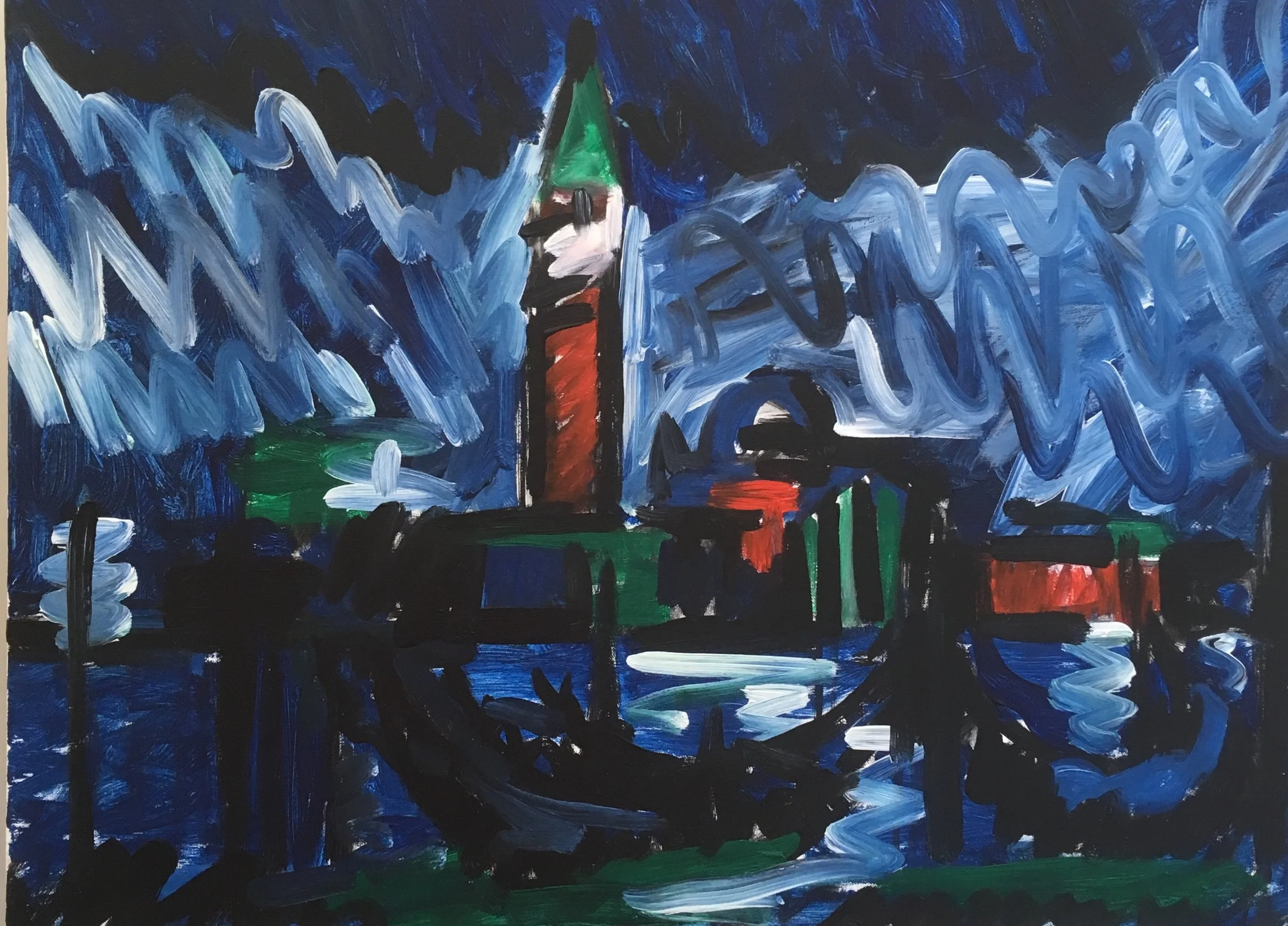 Venetian night towards St Giorgio acrylic on canvas 60 by 80 by 1.5 cm £800 unframed